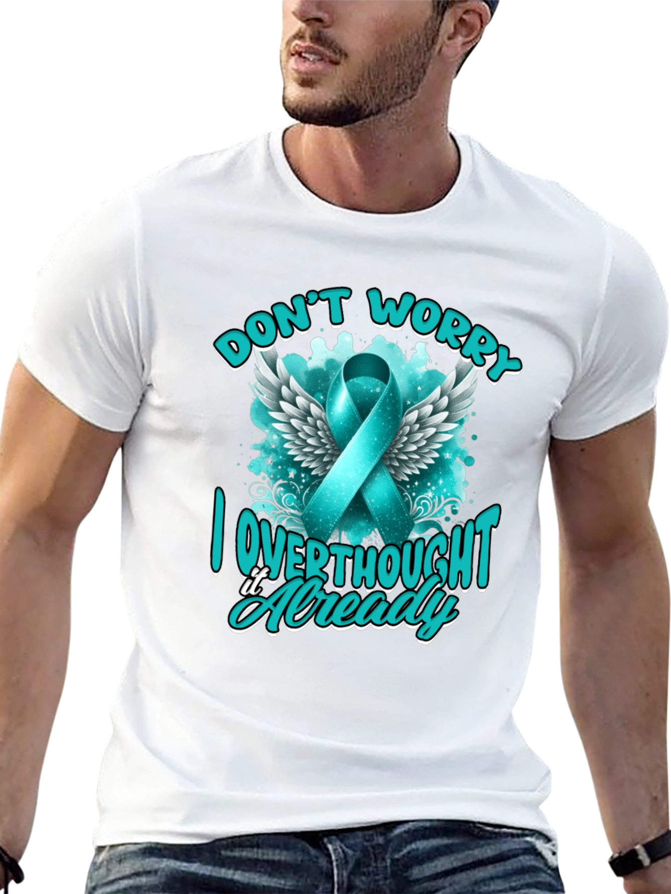 Black Don't Worry, I Overthought It Awareness Ribbon Tee view 13