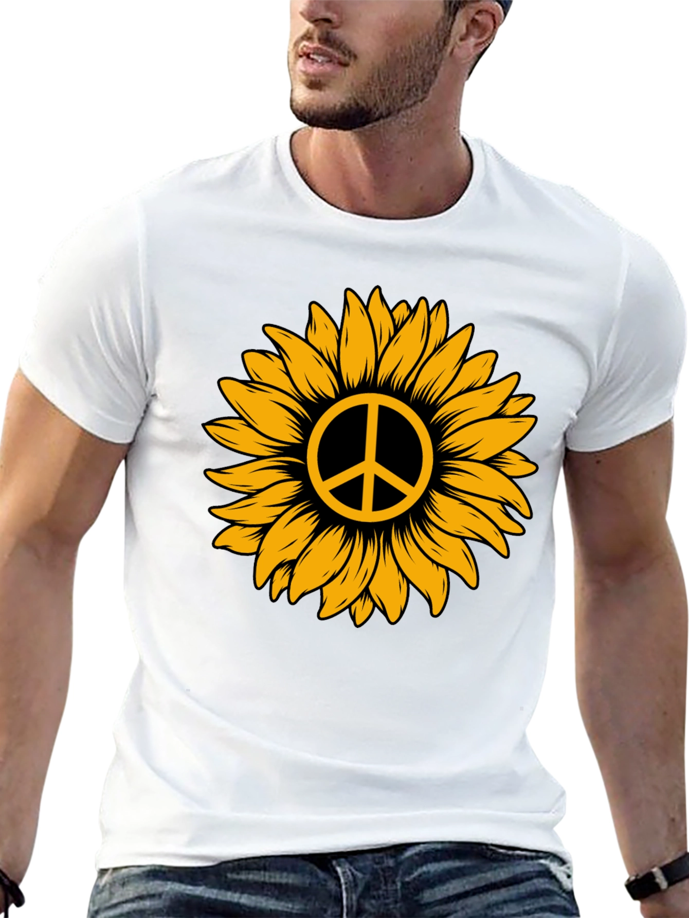 Black Sunflower Peace Sign Graphic Tee - Stylish Comfort view 13