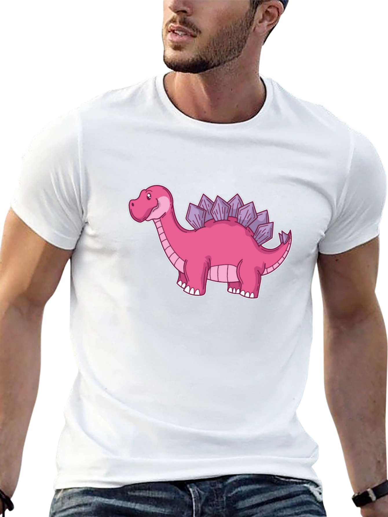 Black Dino T-Shirt - Pink Stegosaurus Graphic Tee view 13