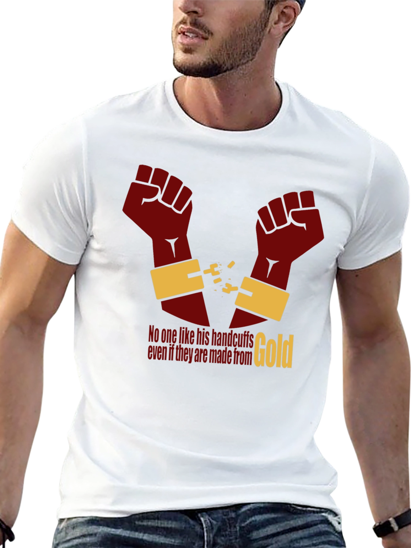 Black Freedom Gold Handcuff T-Shirt view 13
