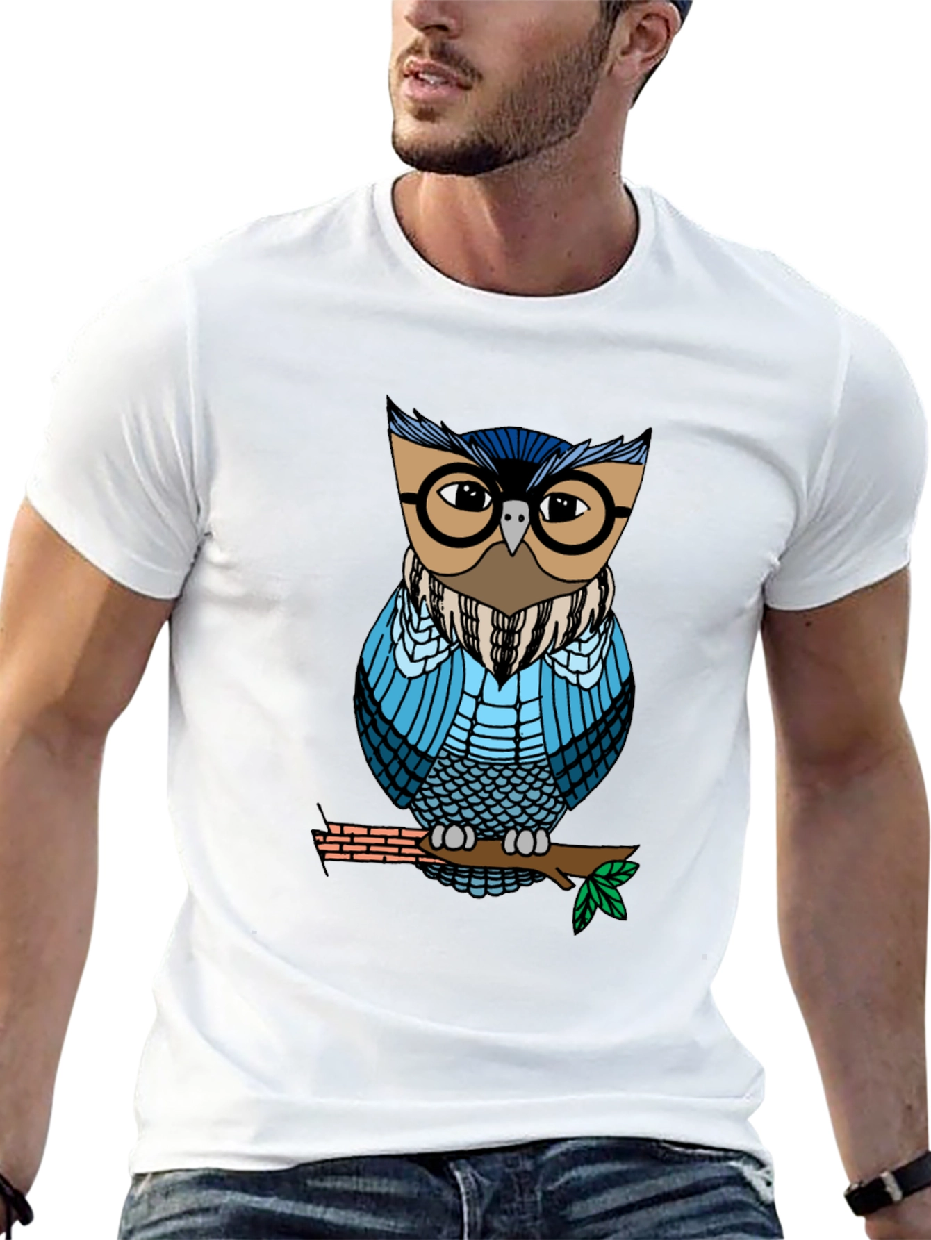 Black Cool Owl Graphic Tee - Unisex Black T-Shirt view 13