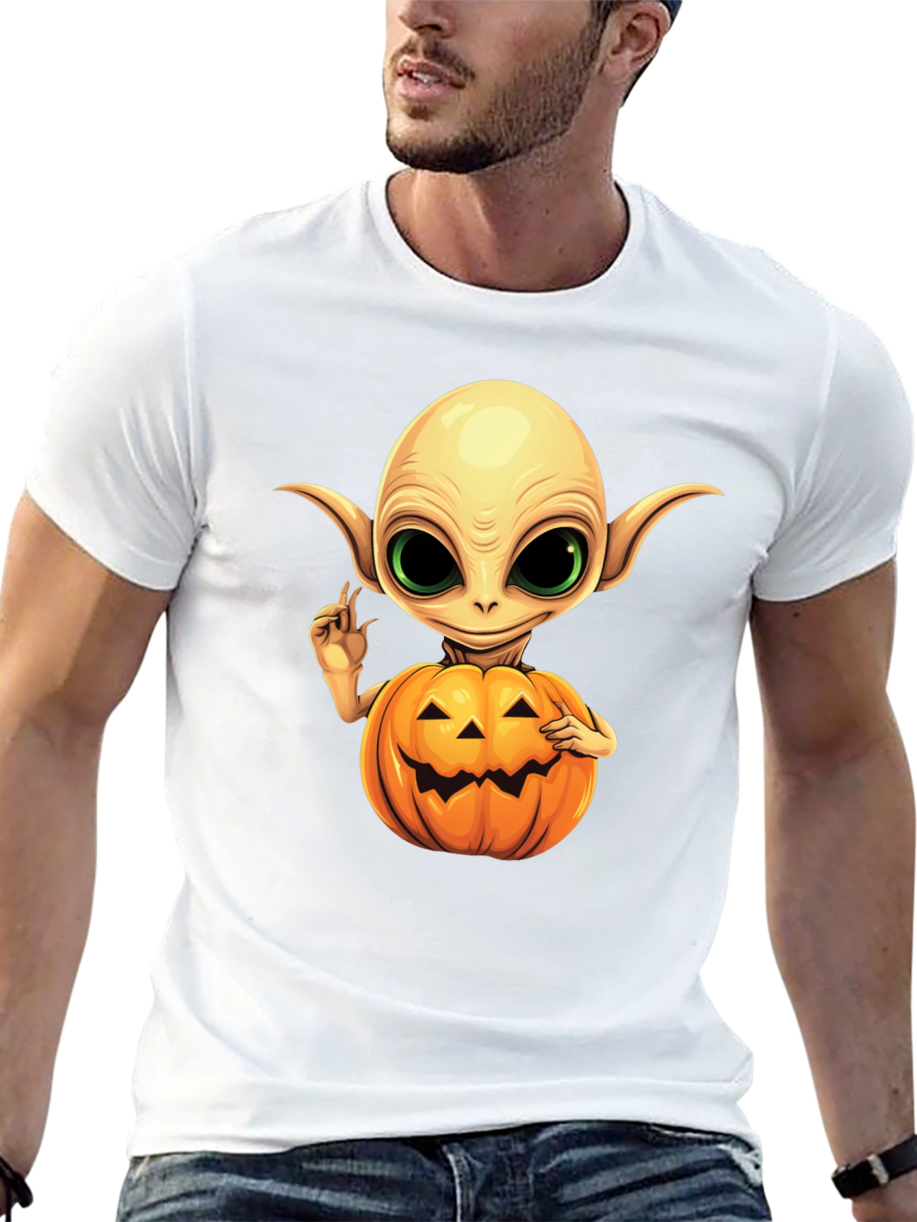 Black Spooky Alien Pumpkin T-Shirt view 13