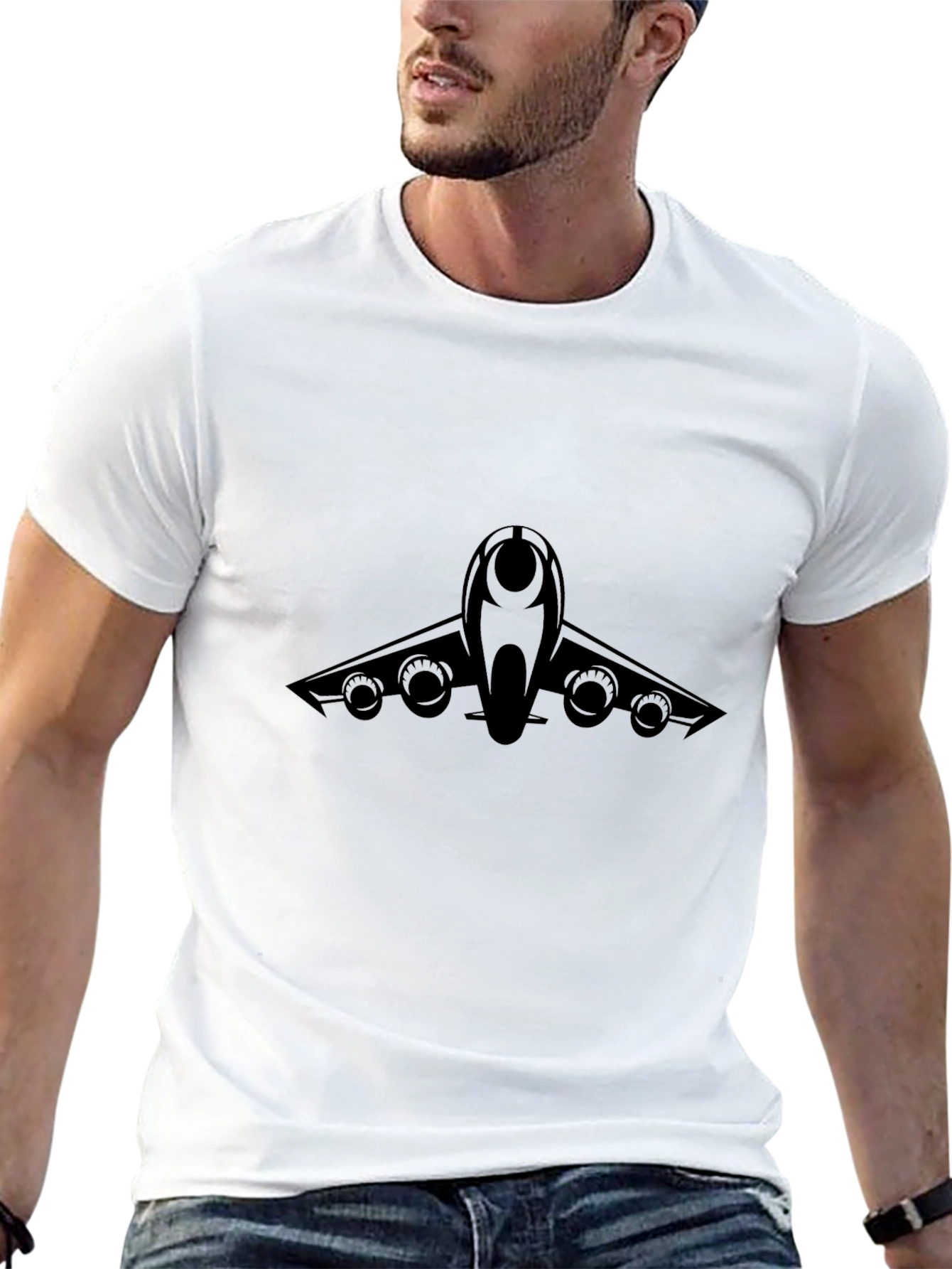 Black Jet Plane Graphic Tee - Black Cotton Blend view 13