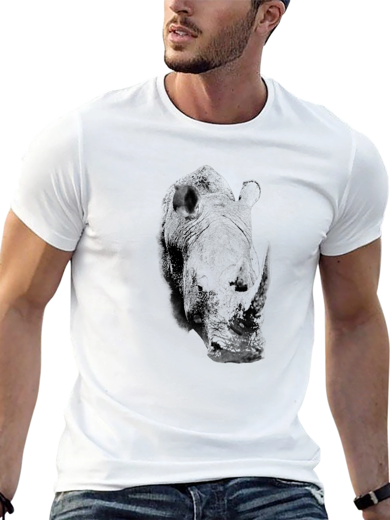 Black Black Rhino Graphic Tee - Unique Animal Design view 13