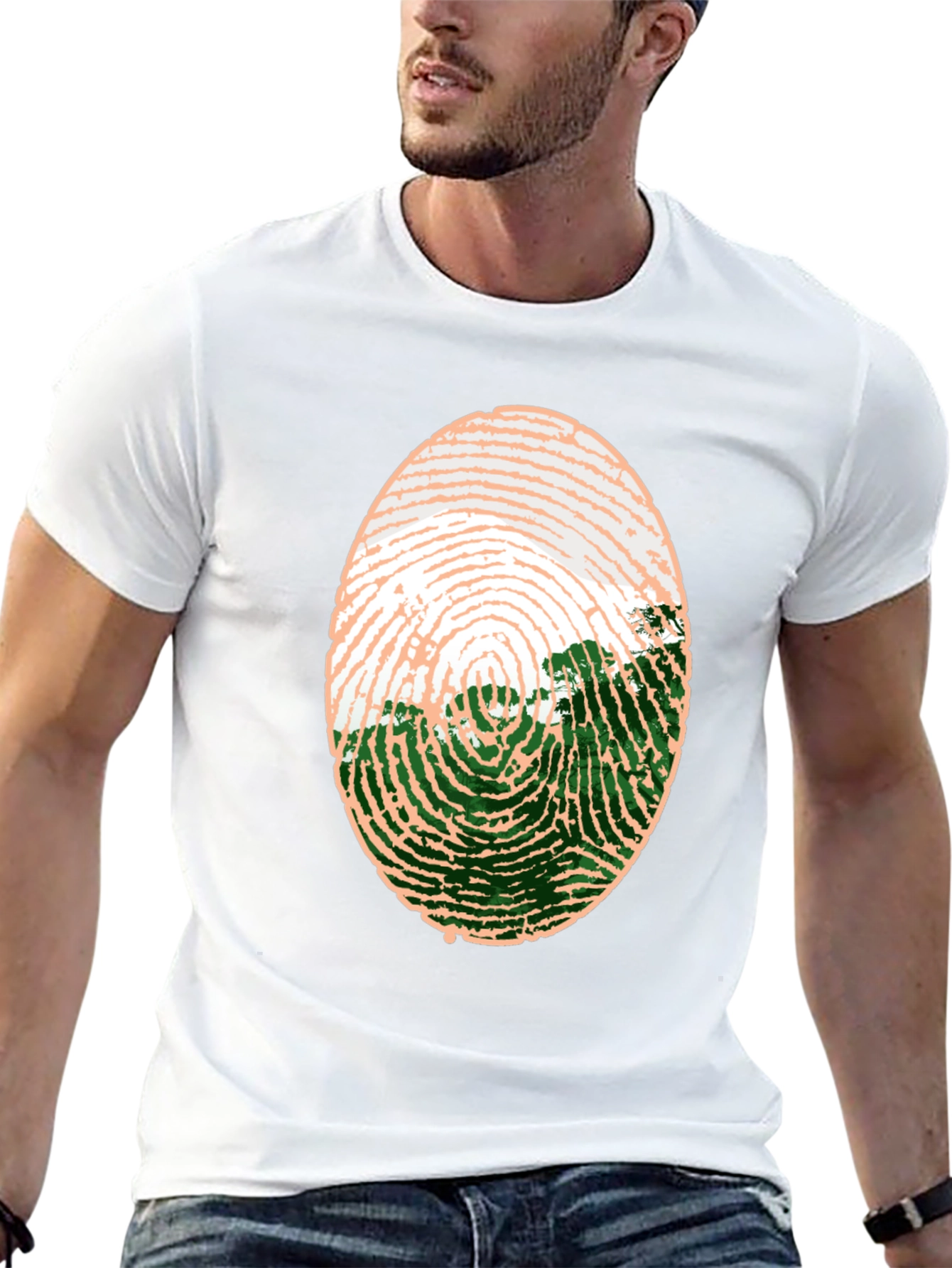 Black Unique Fingerprint Landscape Graphic Tee view 13