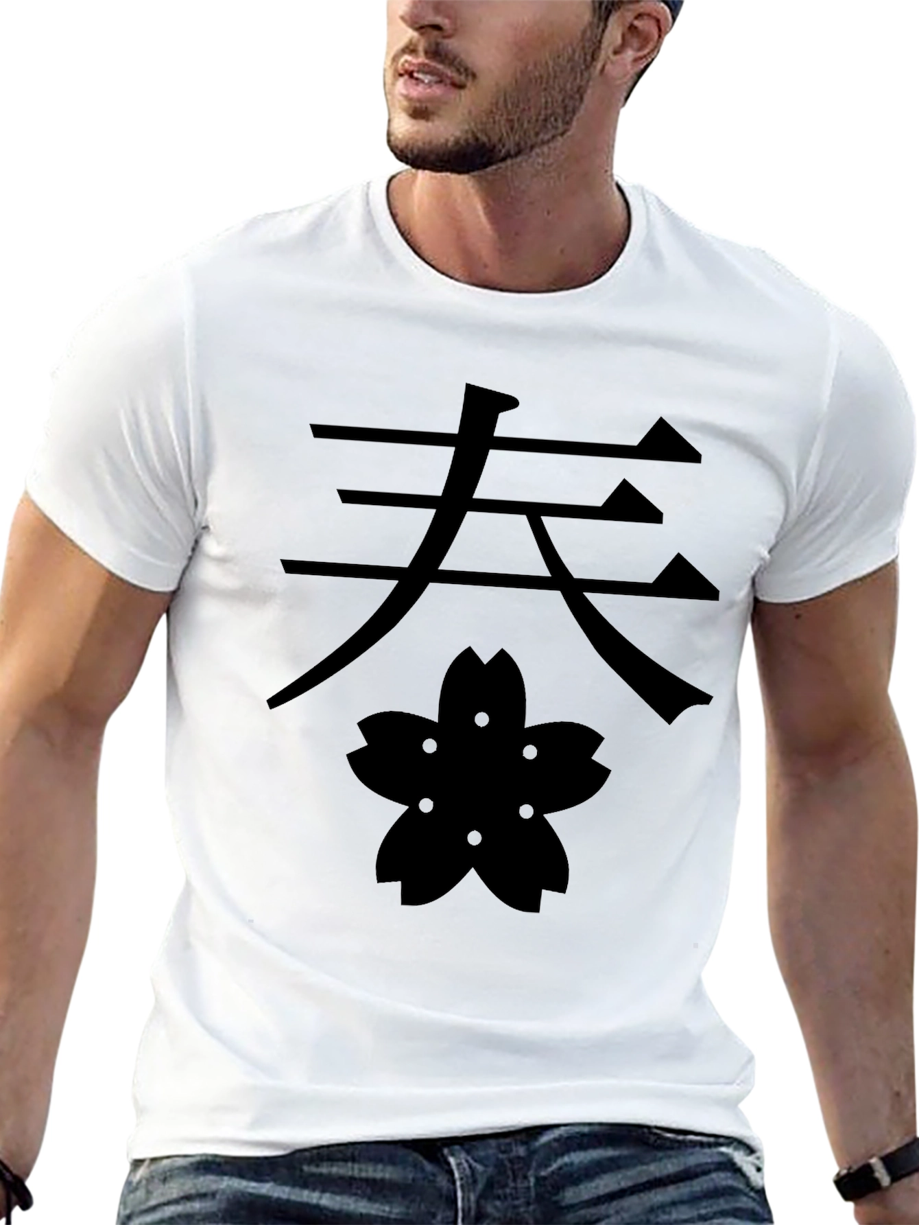 Black Kanji & Blossom Graphic Tee - Black Cotton T-Shirt view 13