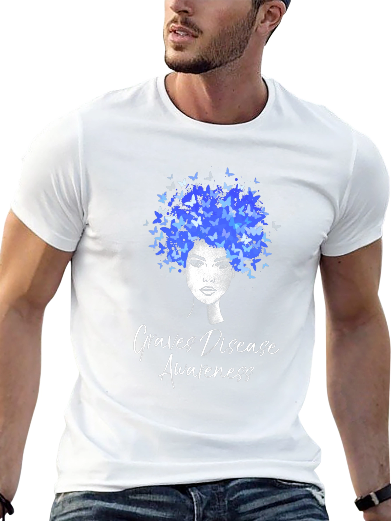 Black Graves Disease Awareness Butterfly Afro T-Shirt view 13