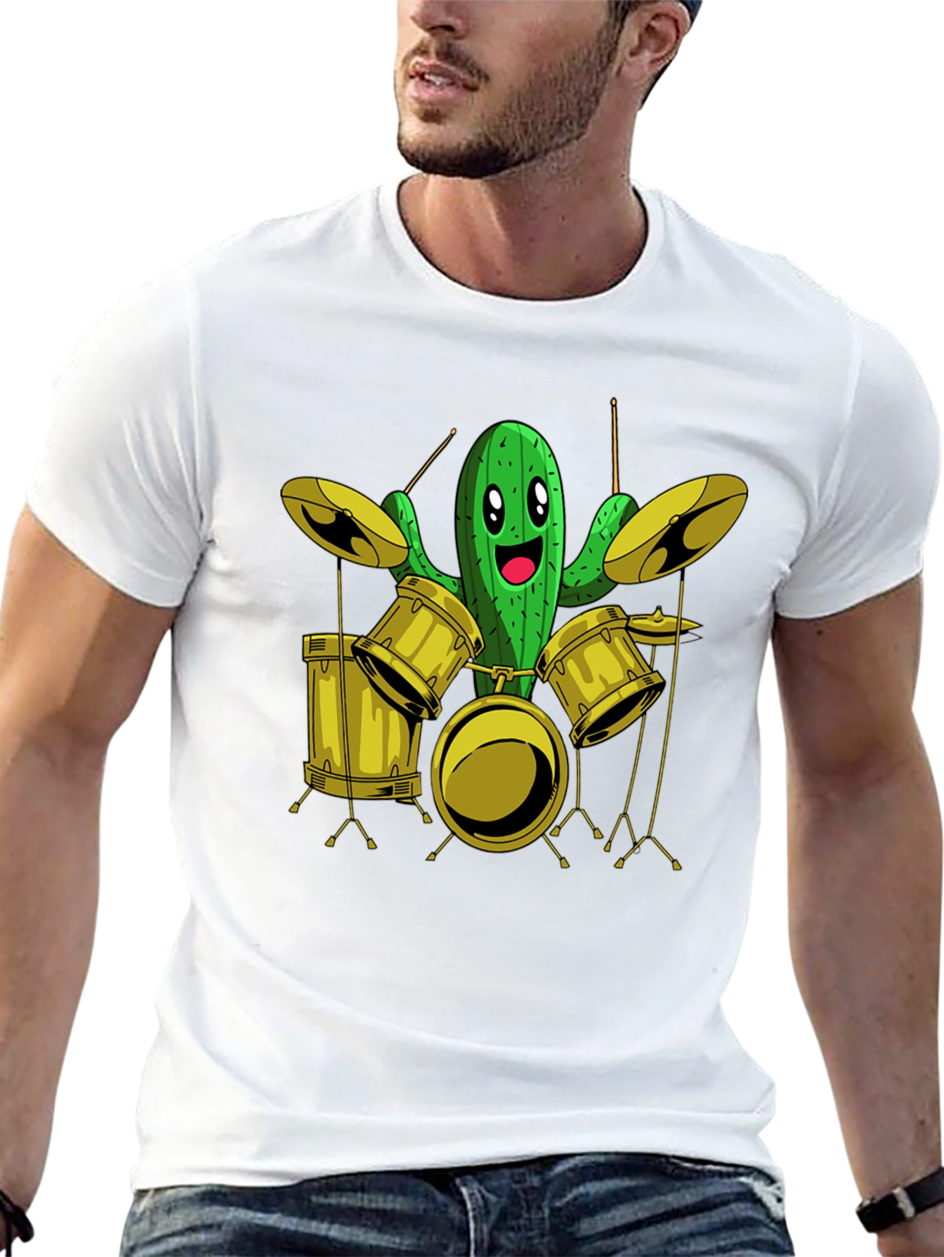 Black Cactus Drummer Graphic Tee - Black Cotton T-Shirt view 13