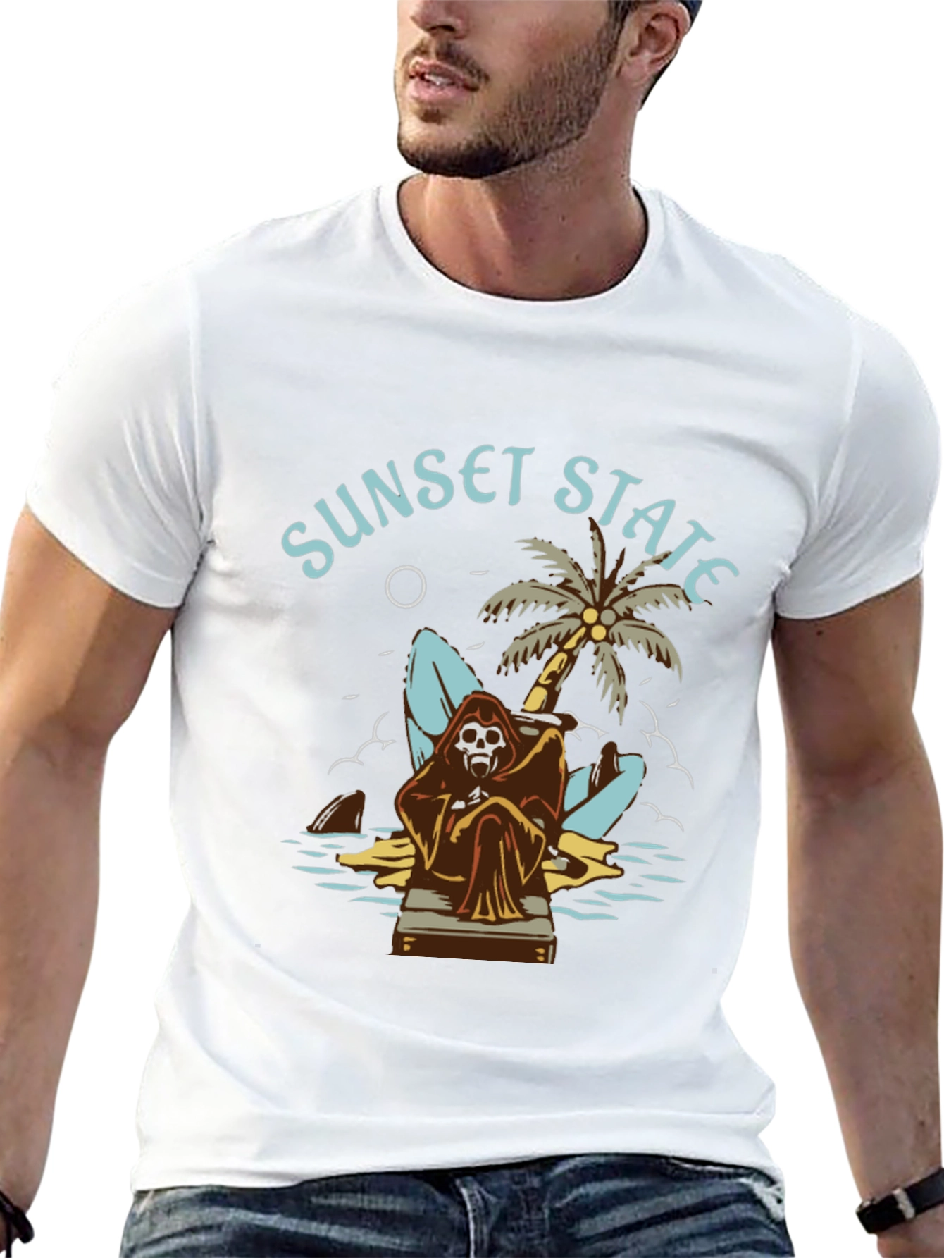 Black Sunset State Graphic Tee - Grim Reaper Beach Design view 13