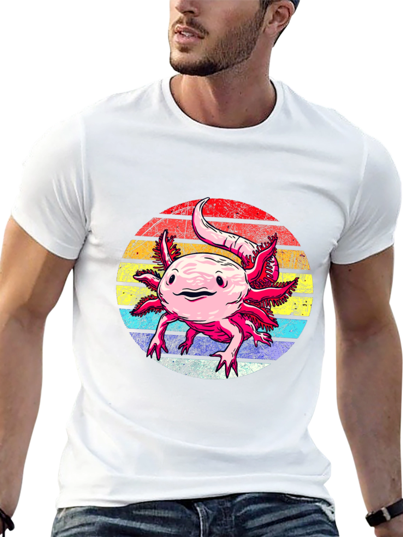 Black Axolotl Retro Sunset Graphic Tee view 13