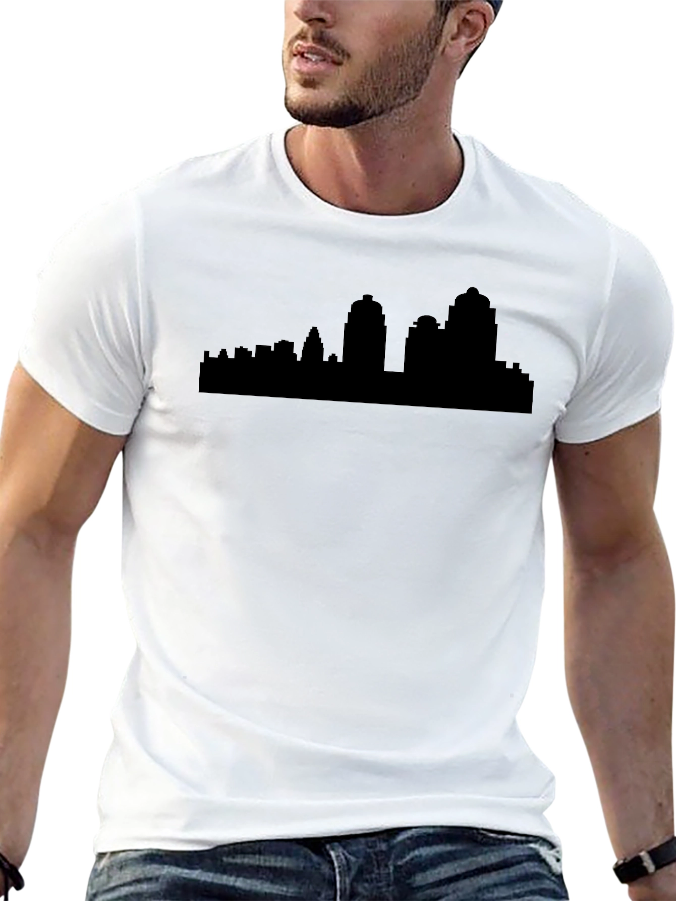 Black Cityscape Silhouette Black T-Shirt view 13