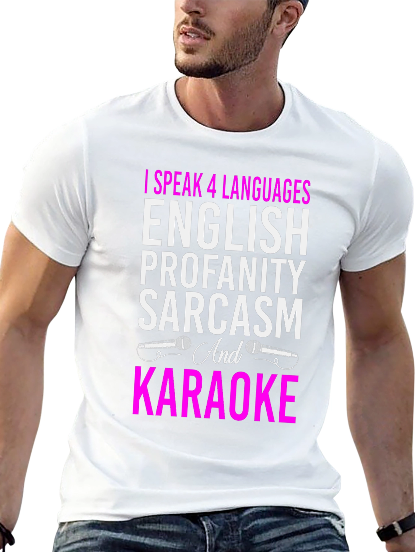 Black Funny Karaoke T-Shirt: I Speak 4 Languages view 13