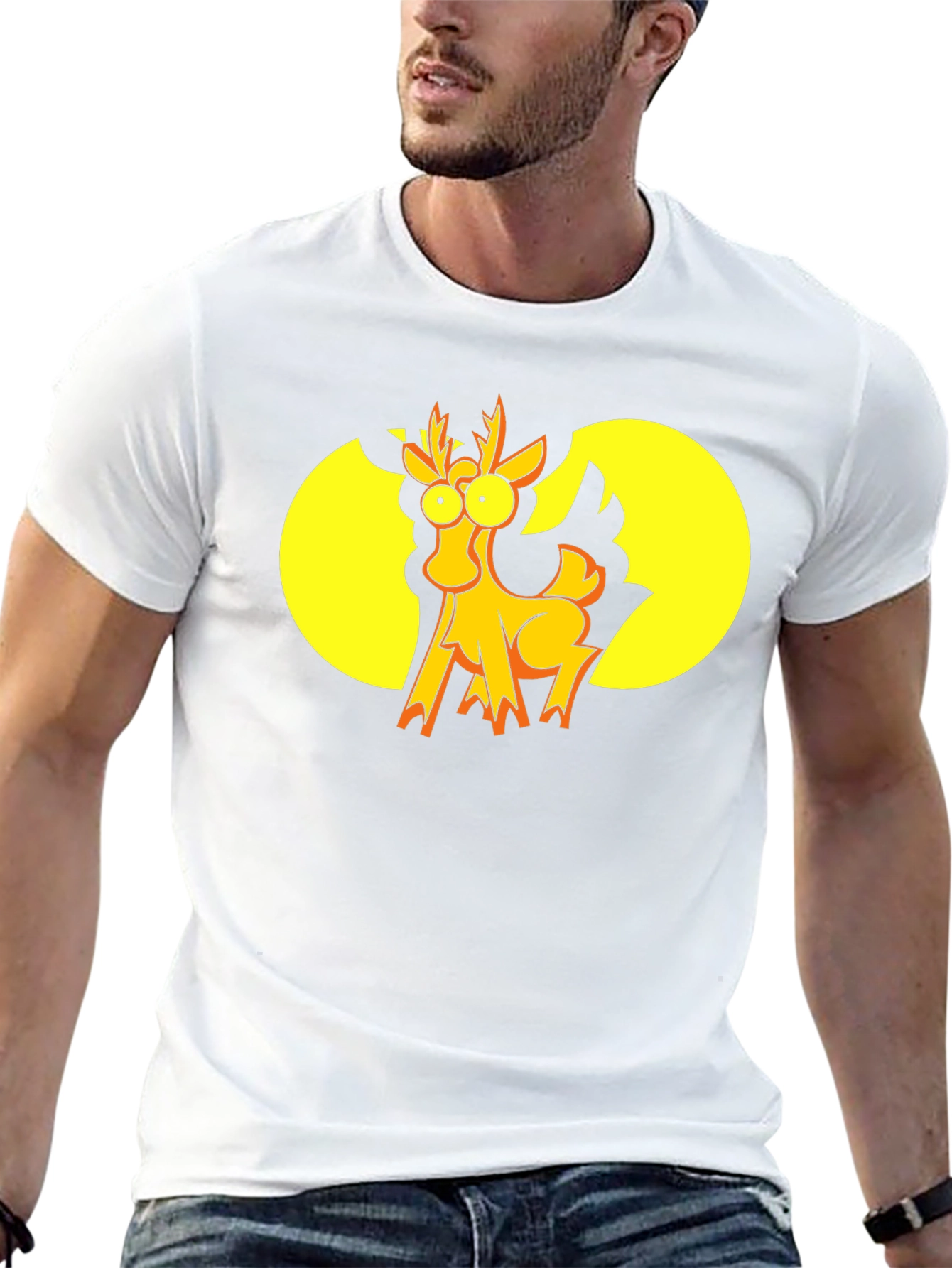 Black Funny Cartoon Deer Graphic T-Shirt - Black view 13