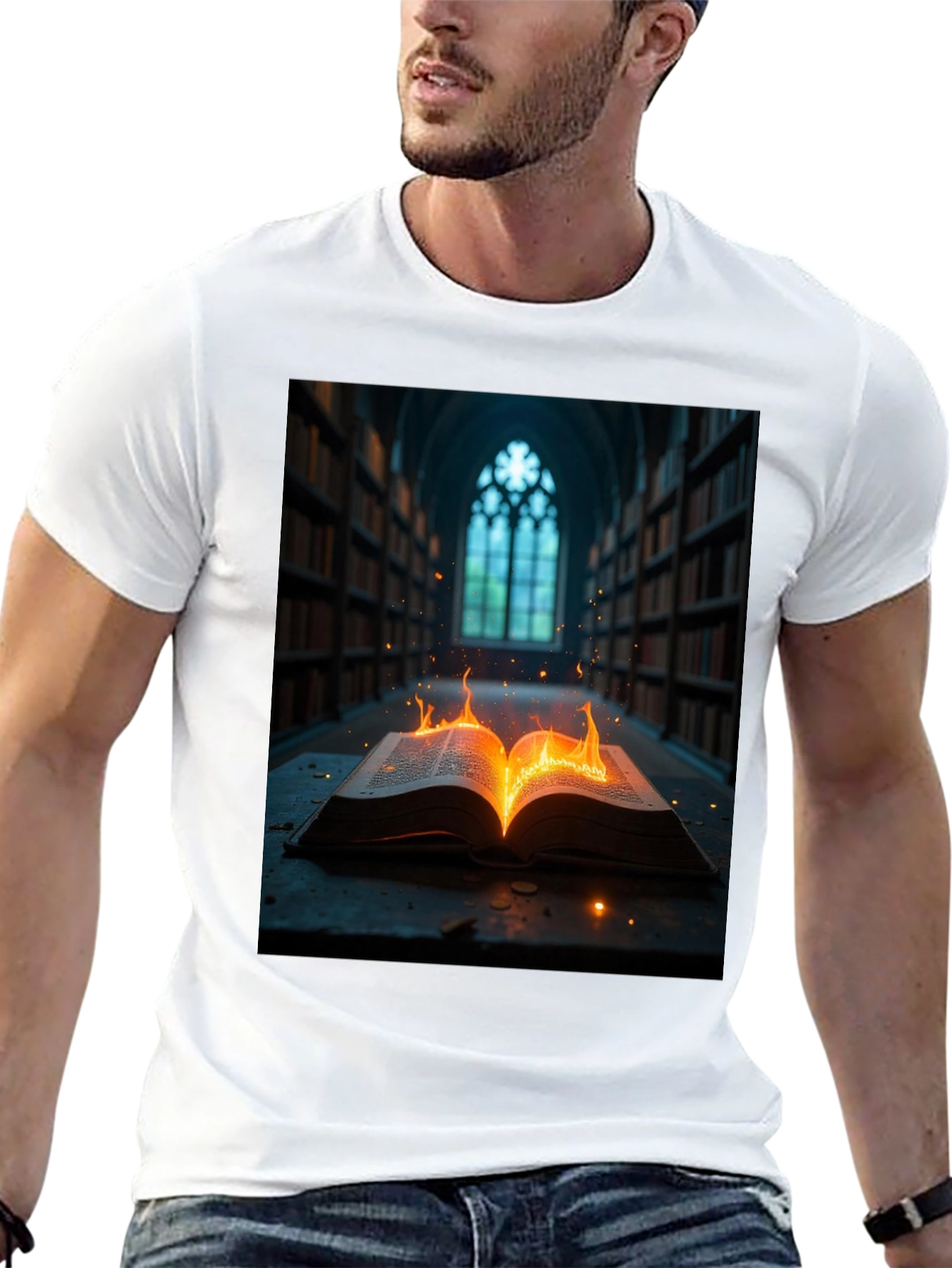 Black Mystical Burning Book Graphic Tee view 13