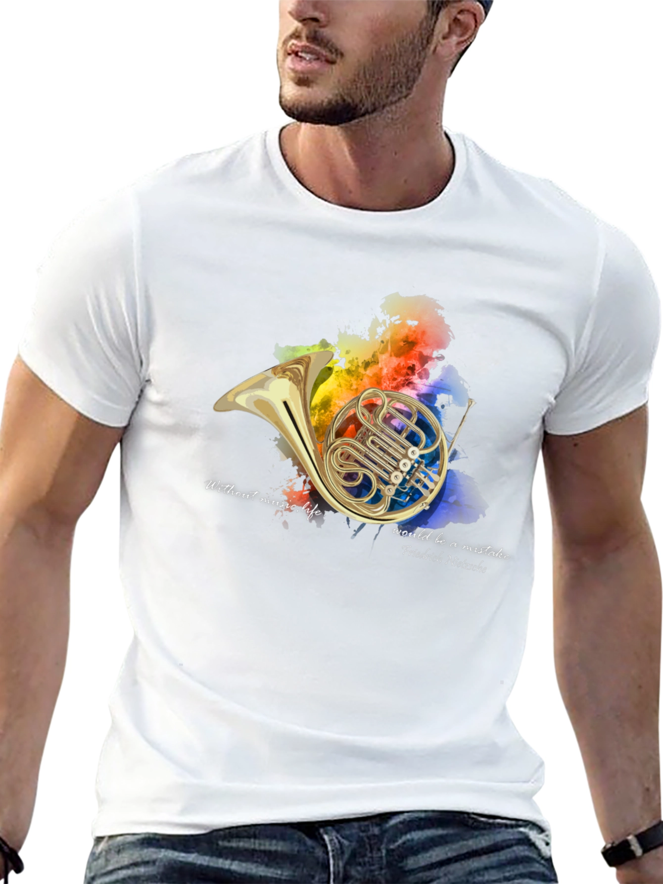 Black French Horn Music Lover T-Shirt view 13
