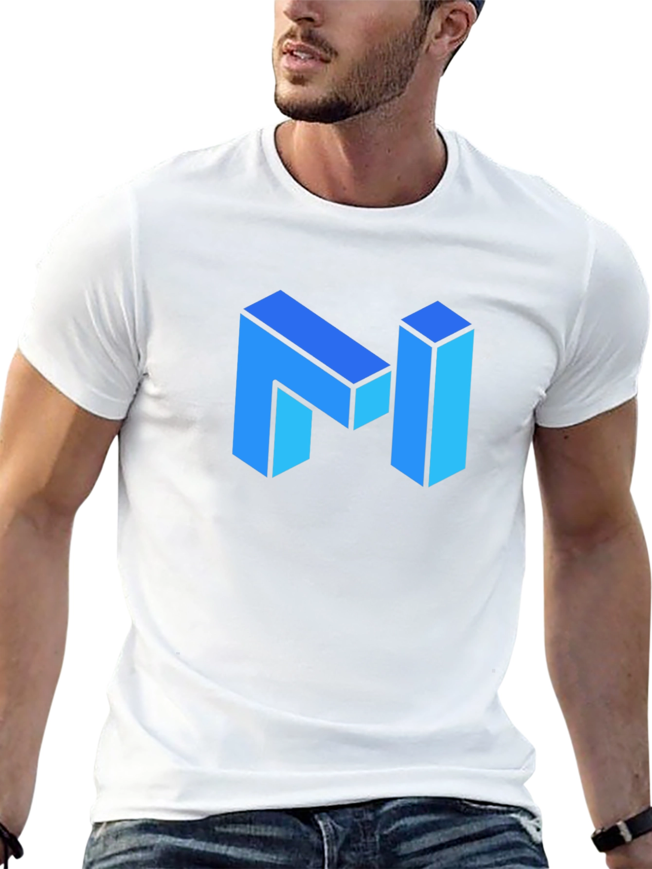 Black Modern Blue Isometric "N" Letter Black T-Shirt view 13