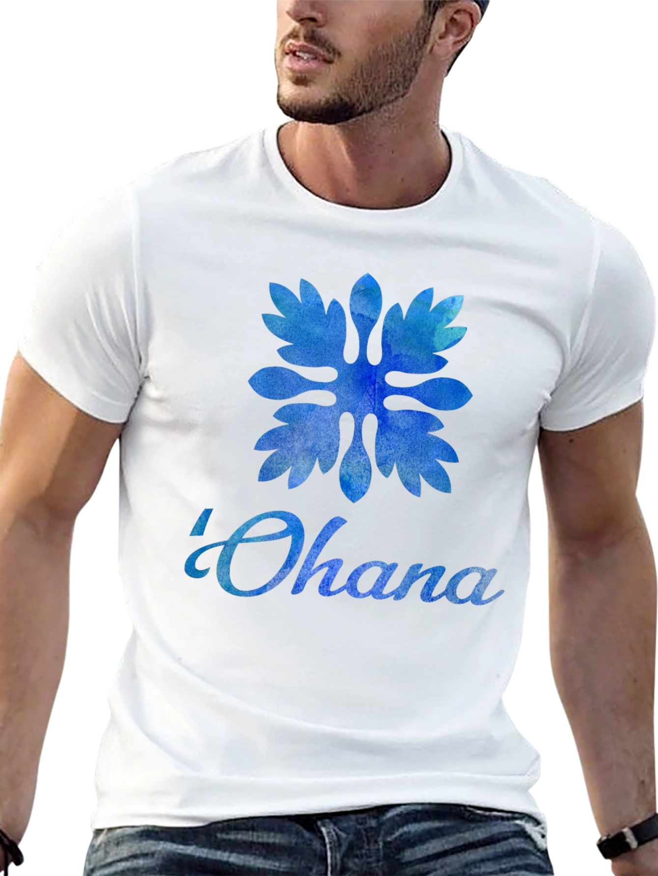 Black Ohana Blue Floral T-Shirt - Family Means Everything view 13