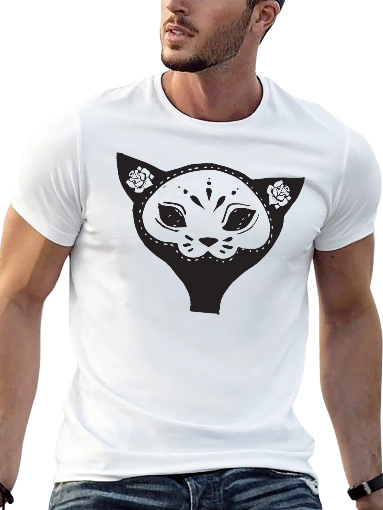 Black Men's Black Cat Graphic Tee - Stylish & Comfortable view 13