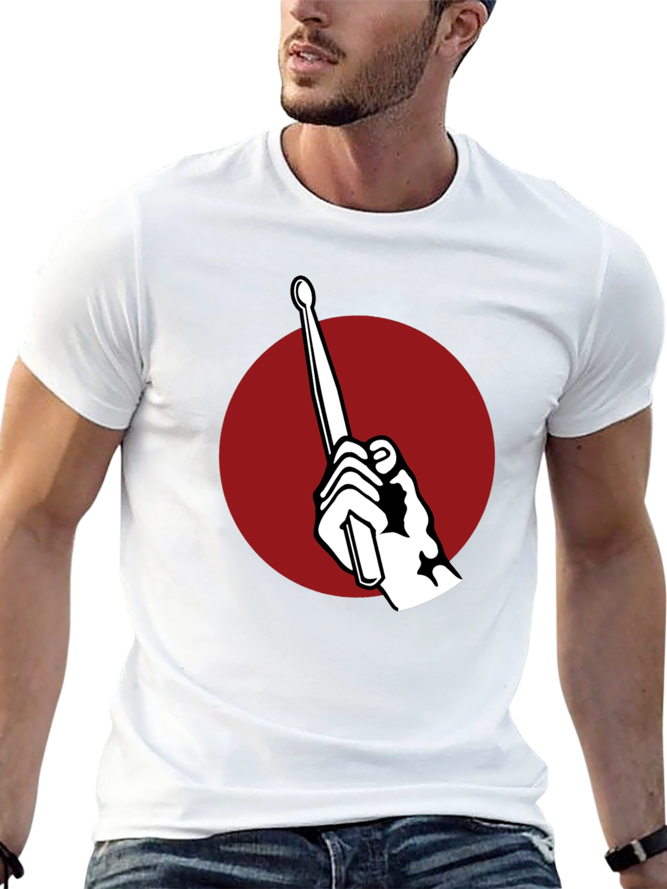 Black Drummer's Beat T-Shirt - Black Tee with Drumstick Design view 13