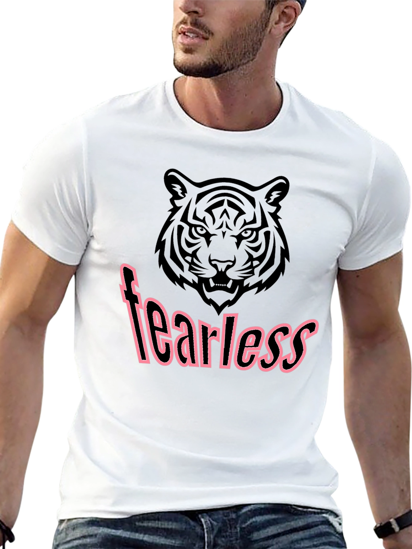 Black Fearless Tiger Graphic Tee - Stylish Men's Black T-Shirt view 13