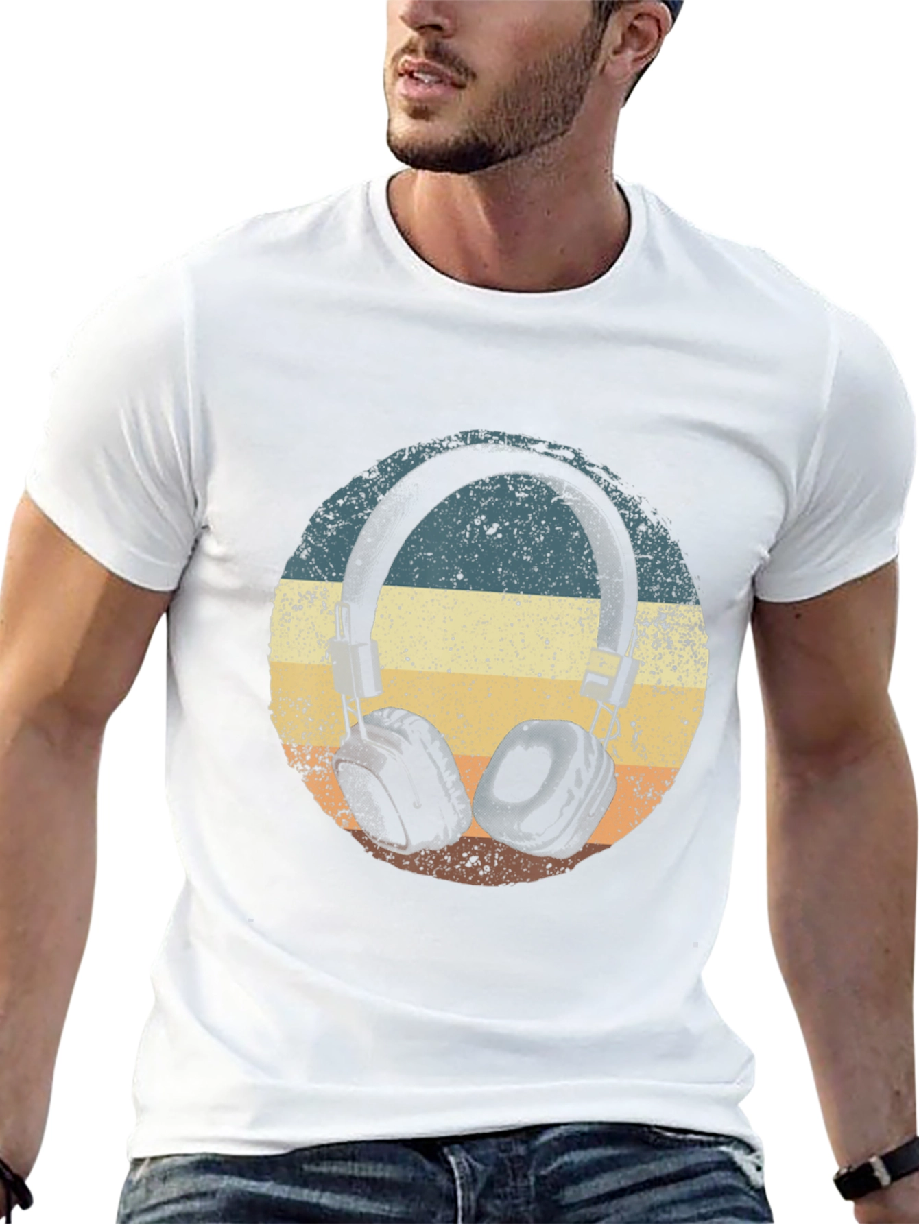 Black Retro Headphones T-Shirt - Vintage Style Music Tee view 13