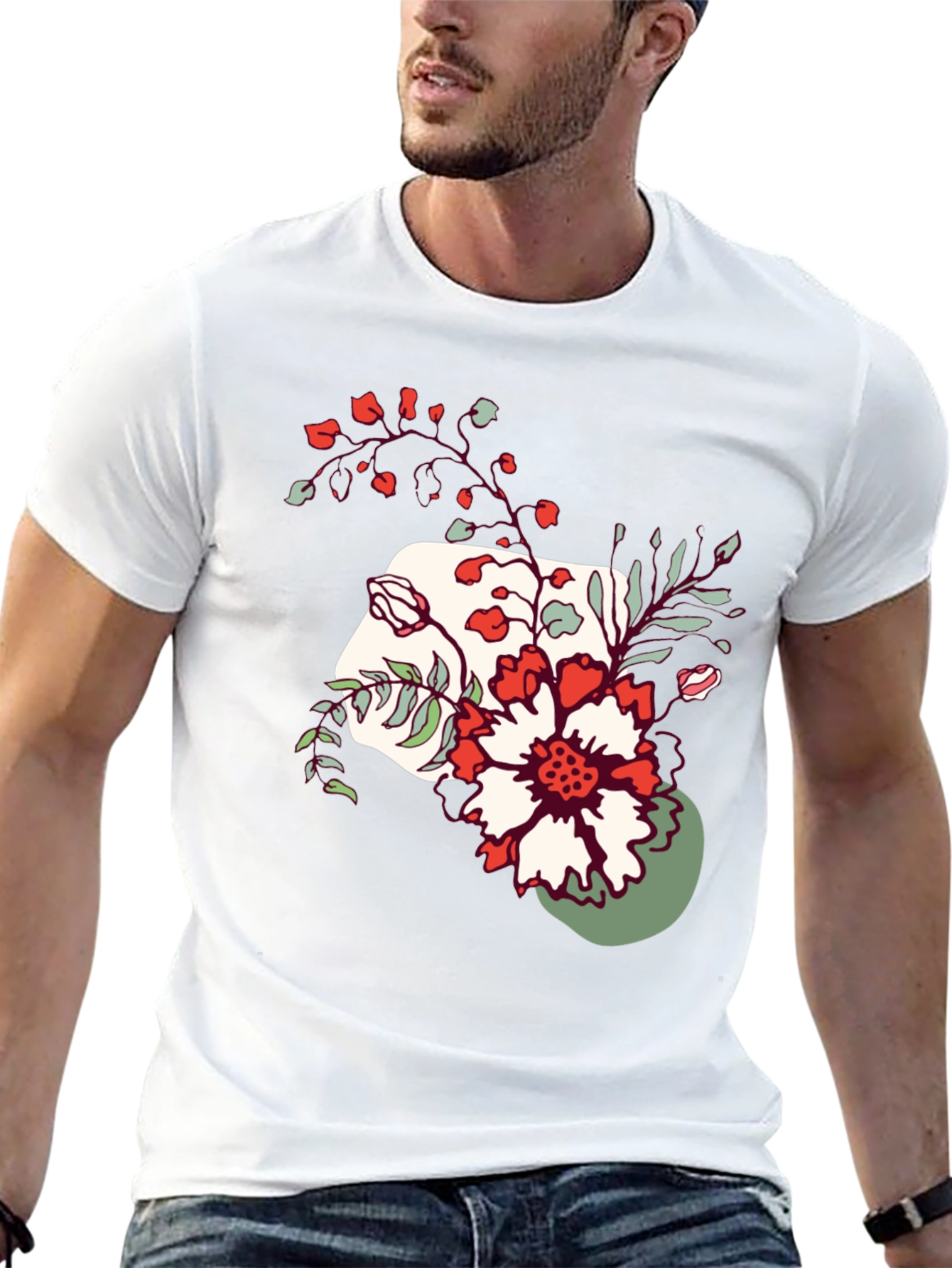 Black Floral Graphic Tee - Men's Casual Black T-Shirt view 13