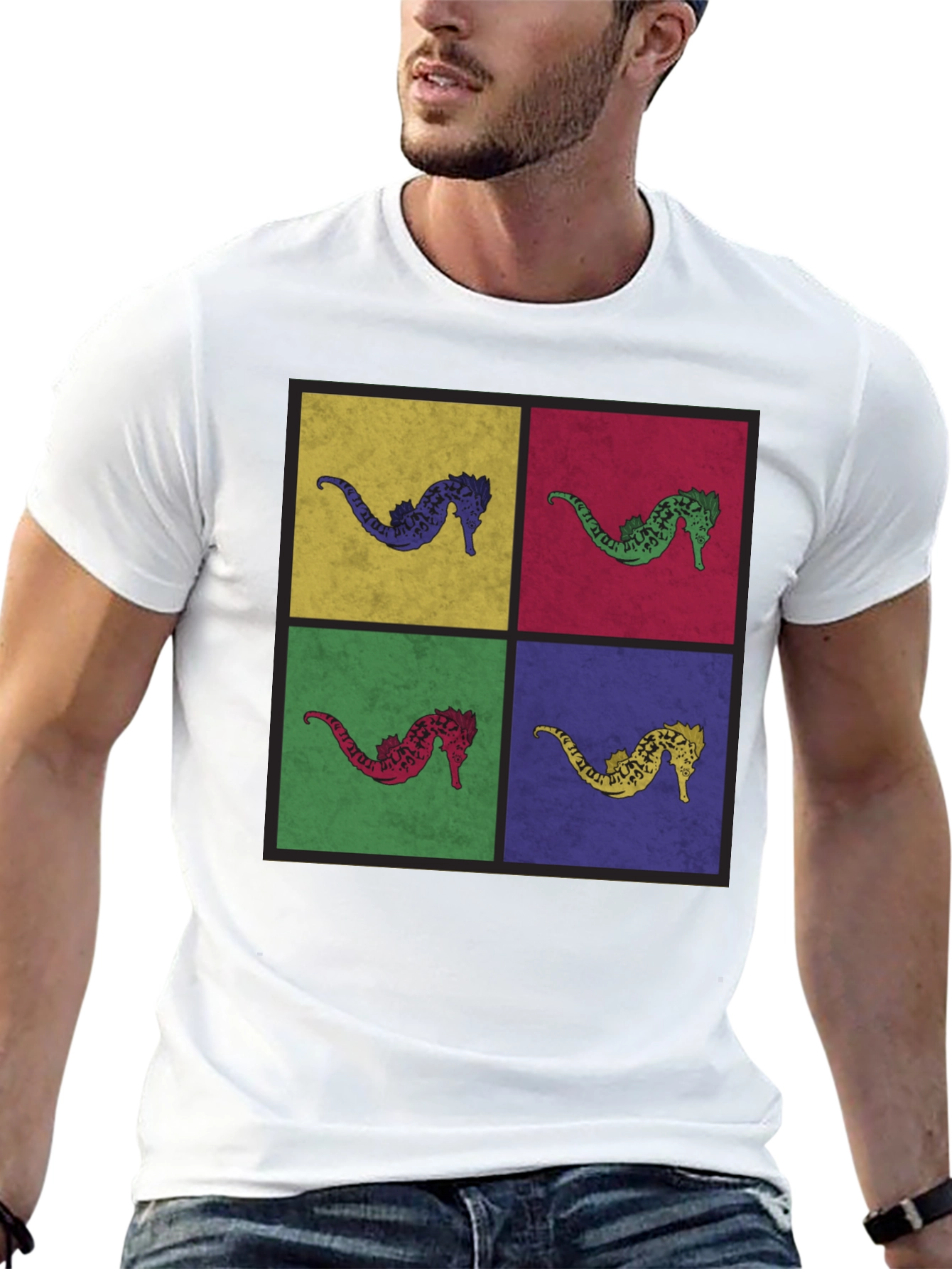 Black Pop Art Seahorse Graphic T-Shirt - Black view 13