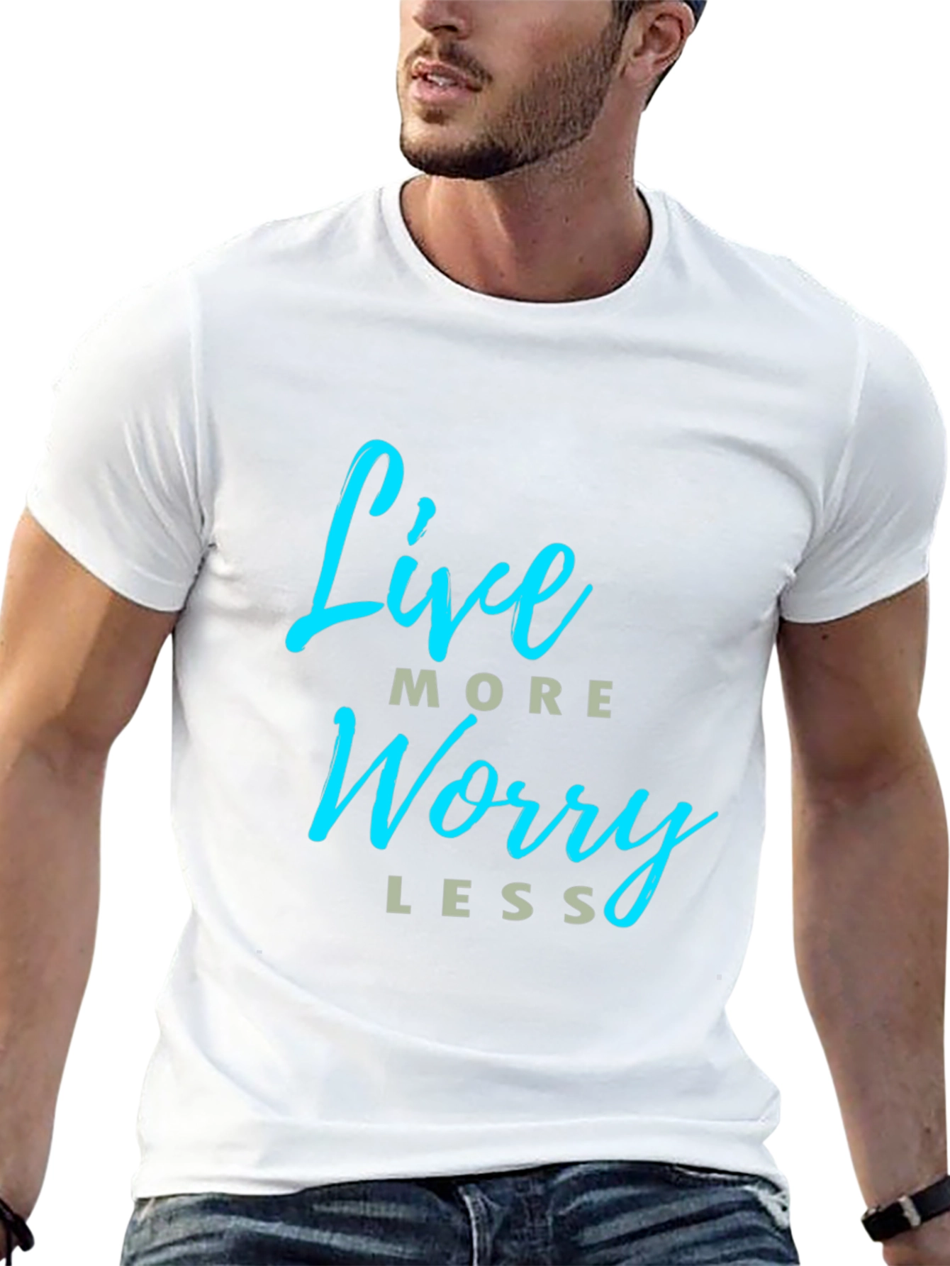 Black Live More Worry Less Graphic T-Shirt - Black view 13