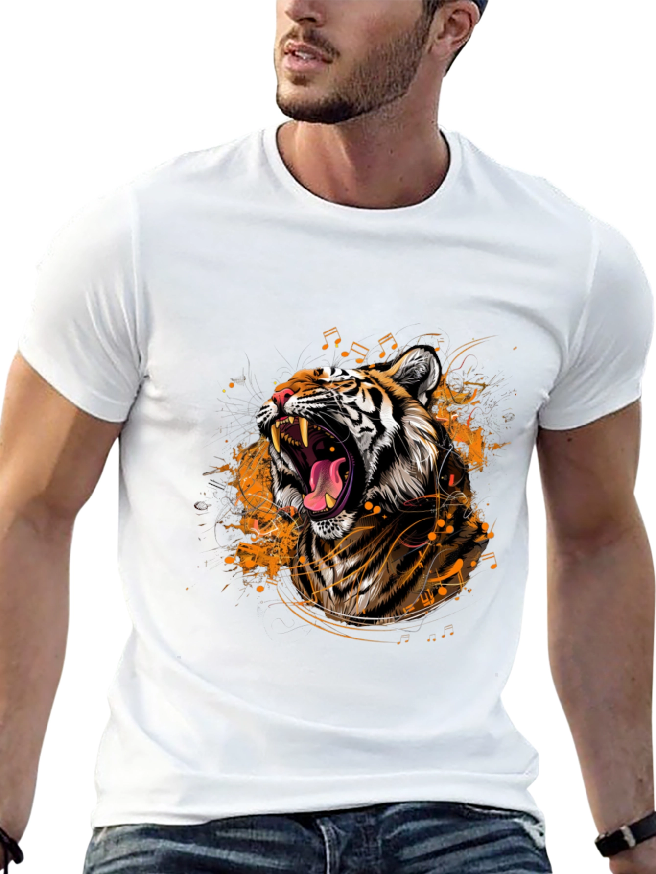 Black Tiger Roar Graphic Black T-Shirt view 13