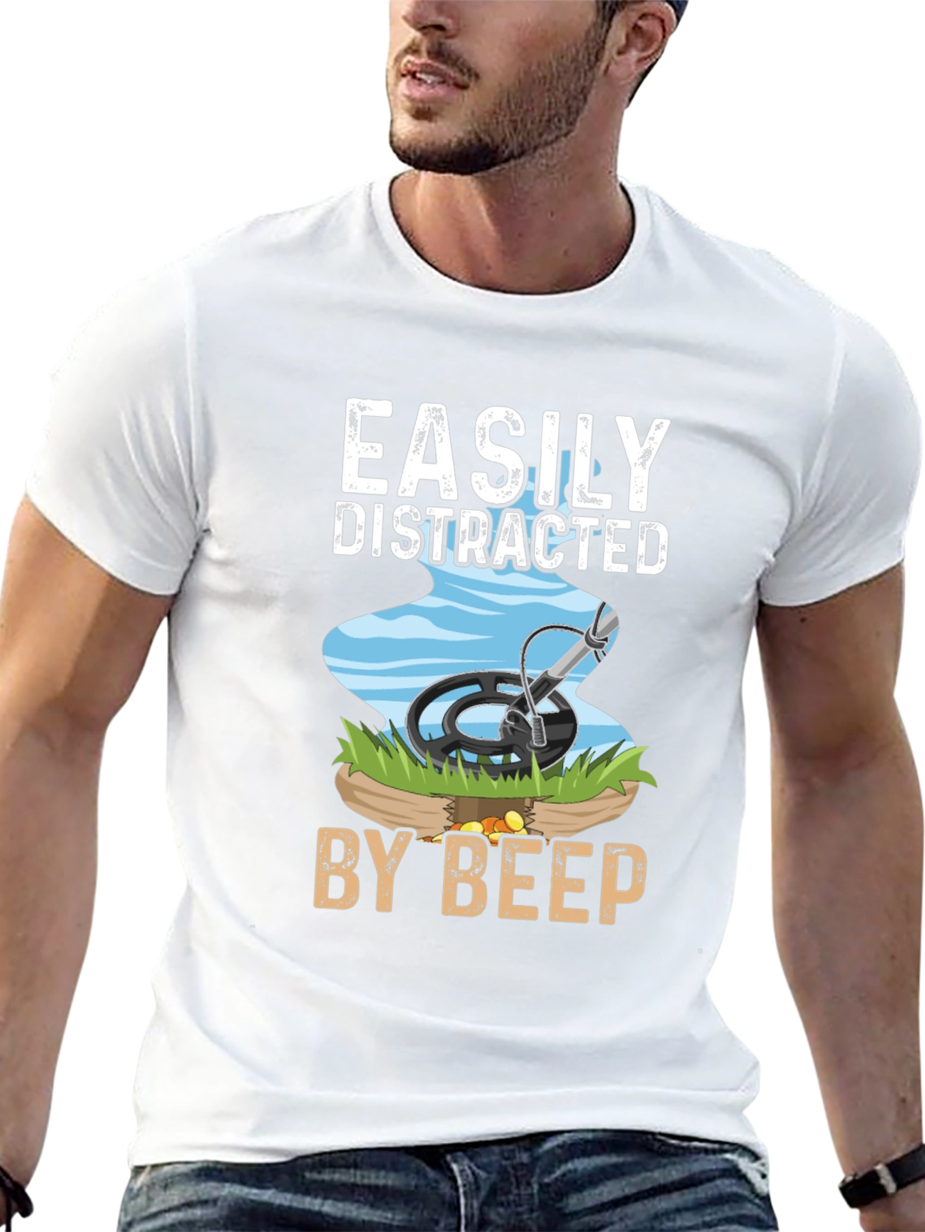 Black Easily Distracted By Beep T-Shirt Metal Detecting Hobby view 13