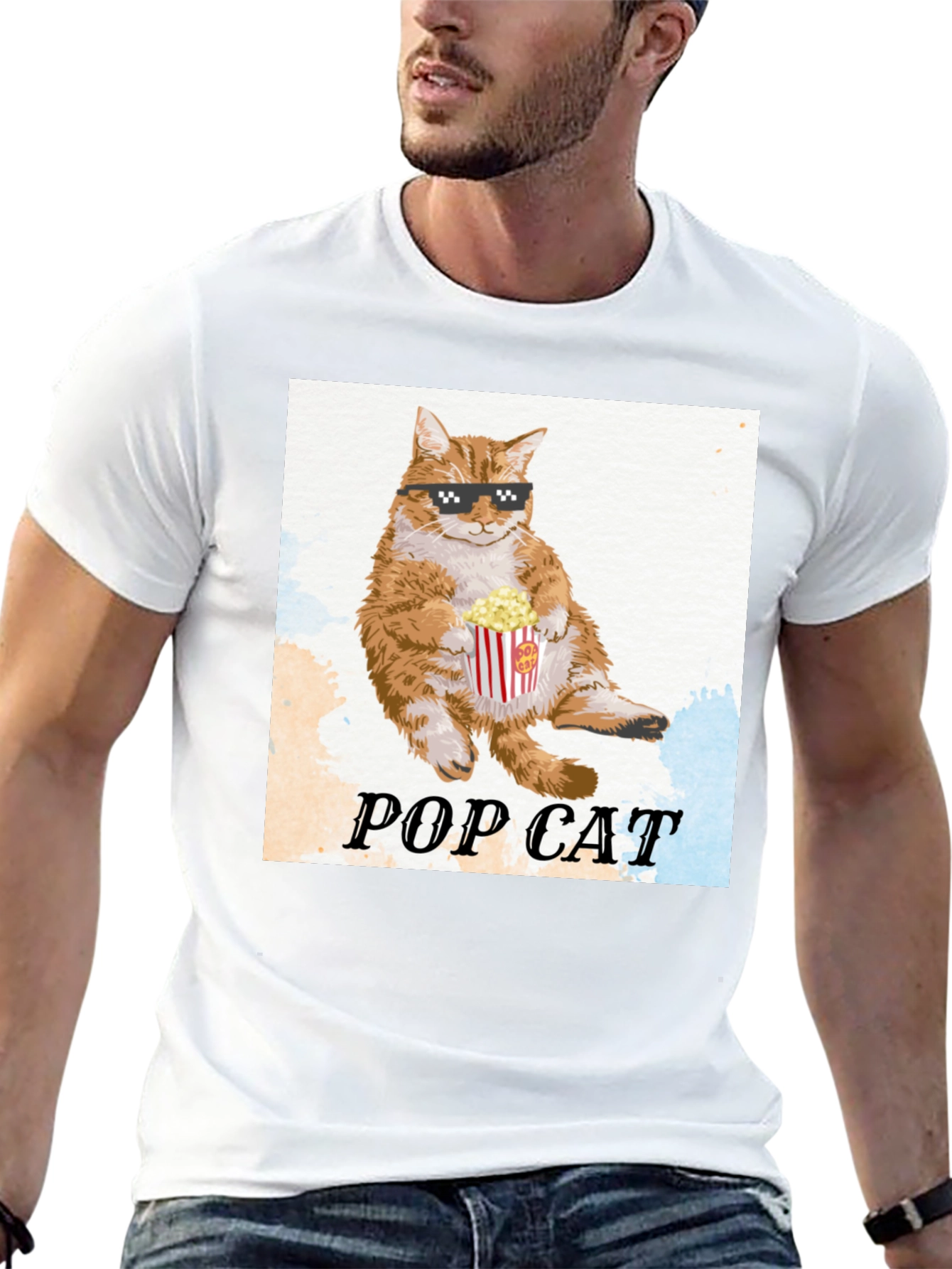 Black Pop Cat T-Shirt: Cool Cat with Popcorn view 13