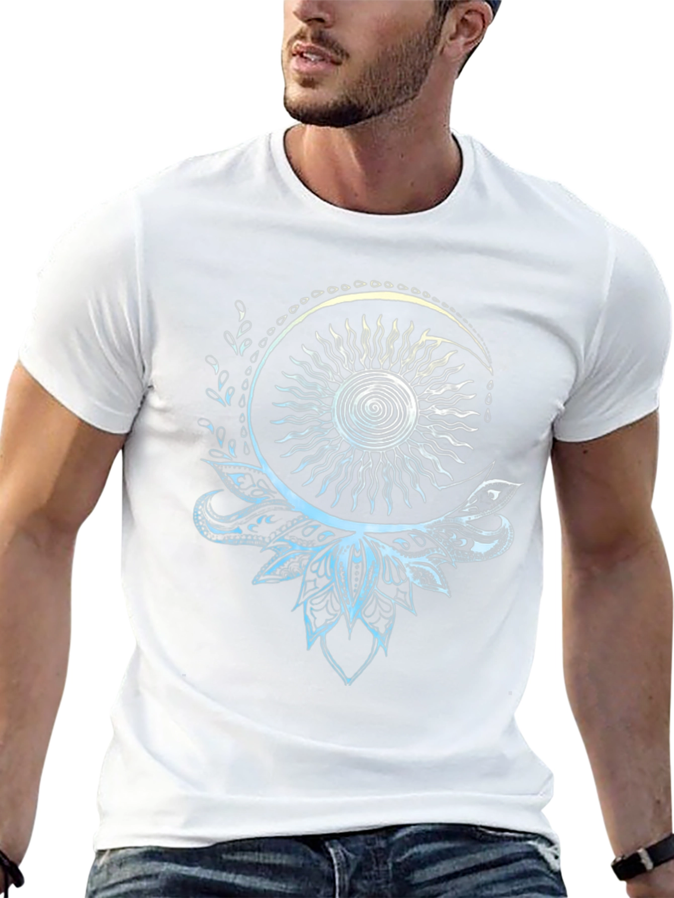 Black Celestial Sun and Moon Lotus T-Shirt view 13