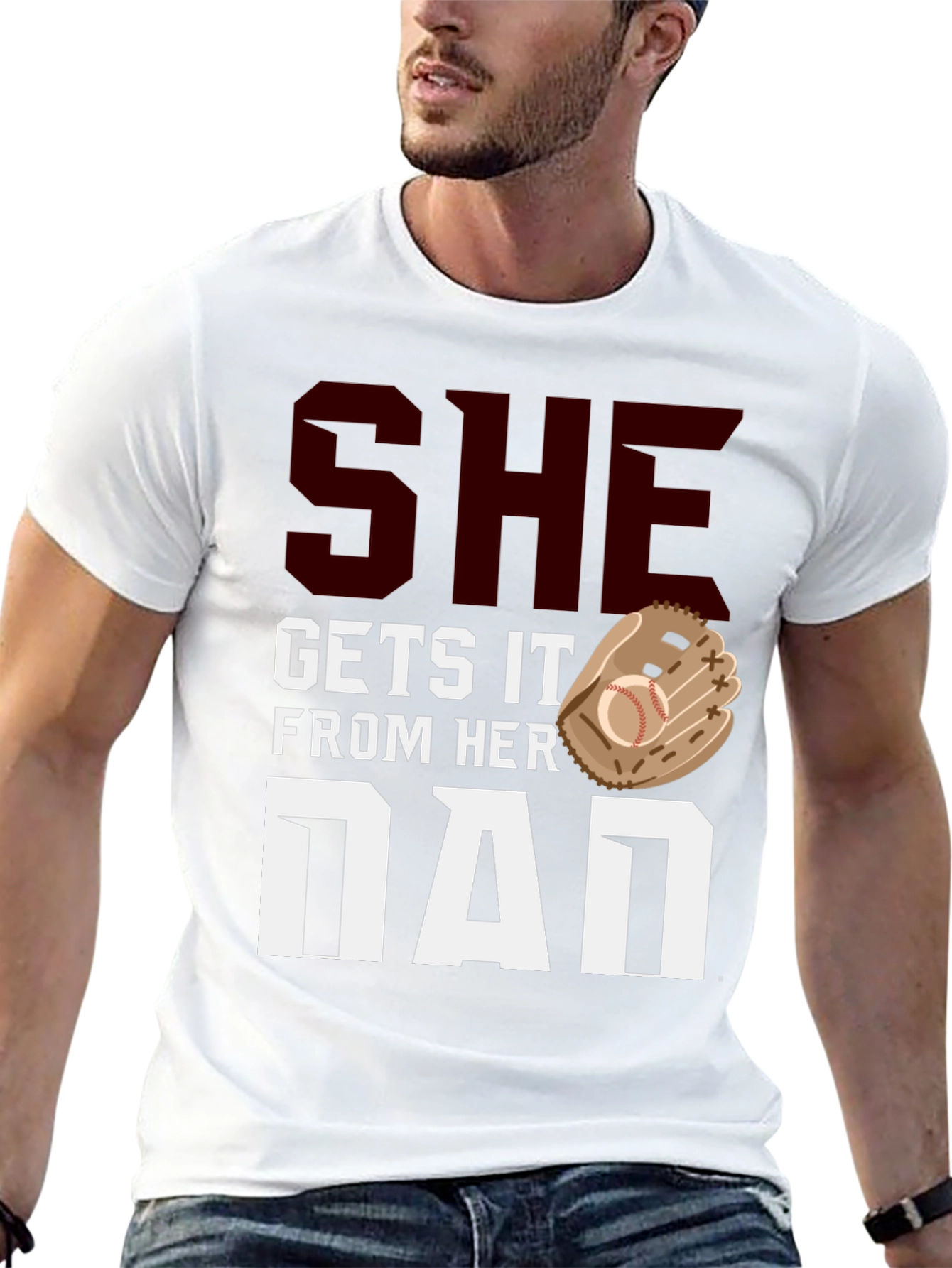 Black She Gets It From Her Dad Baseball T-Shirt view 13