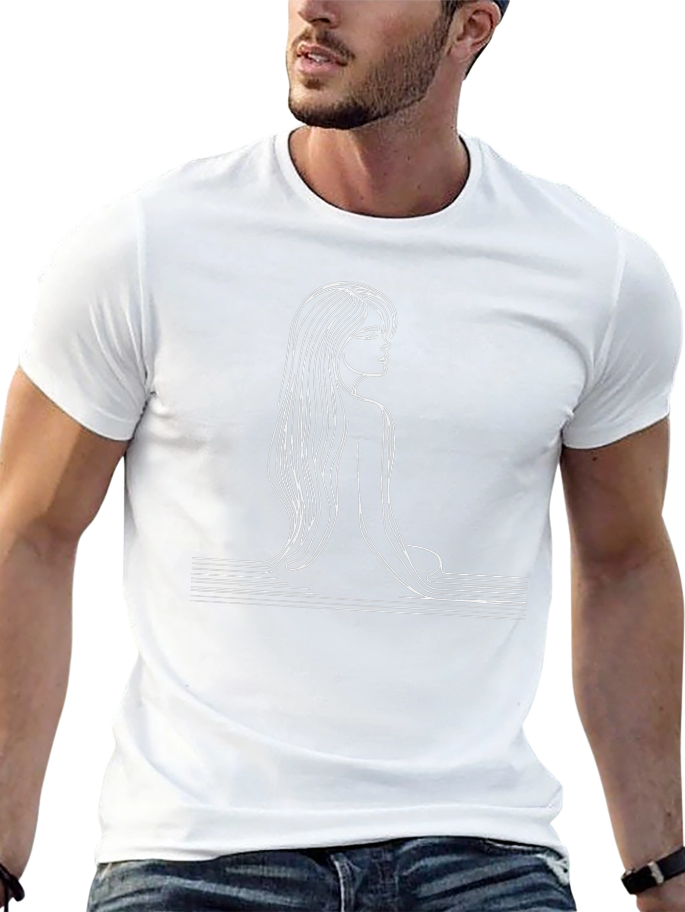 Black Minimalist Line Art Woman Graphic Tee - Black view 13