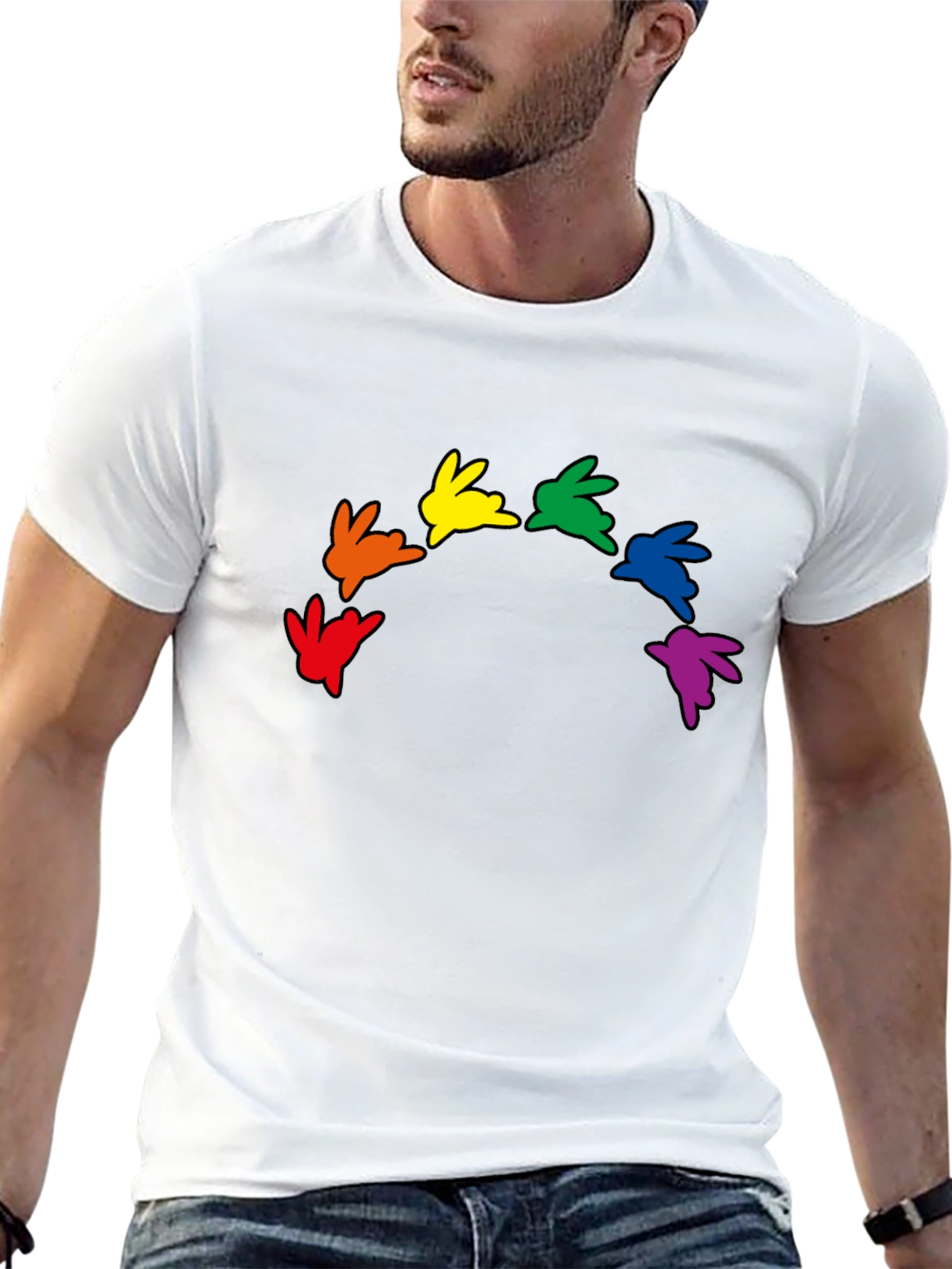 Black Rainbow Bunny Graphic Black T-Shirt view 13