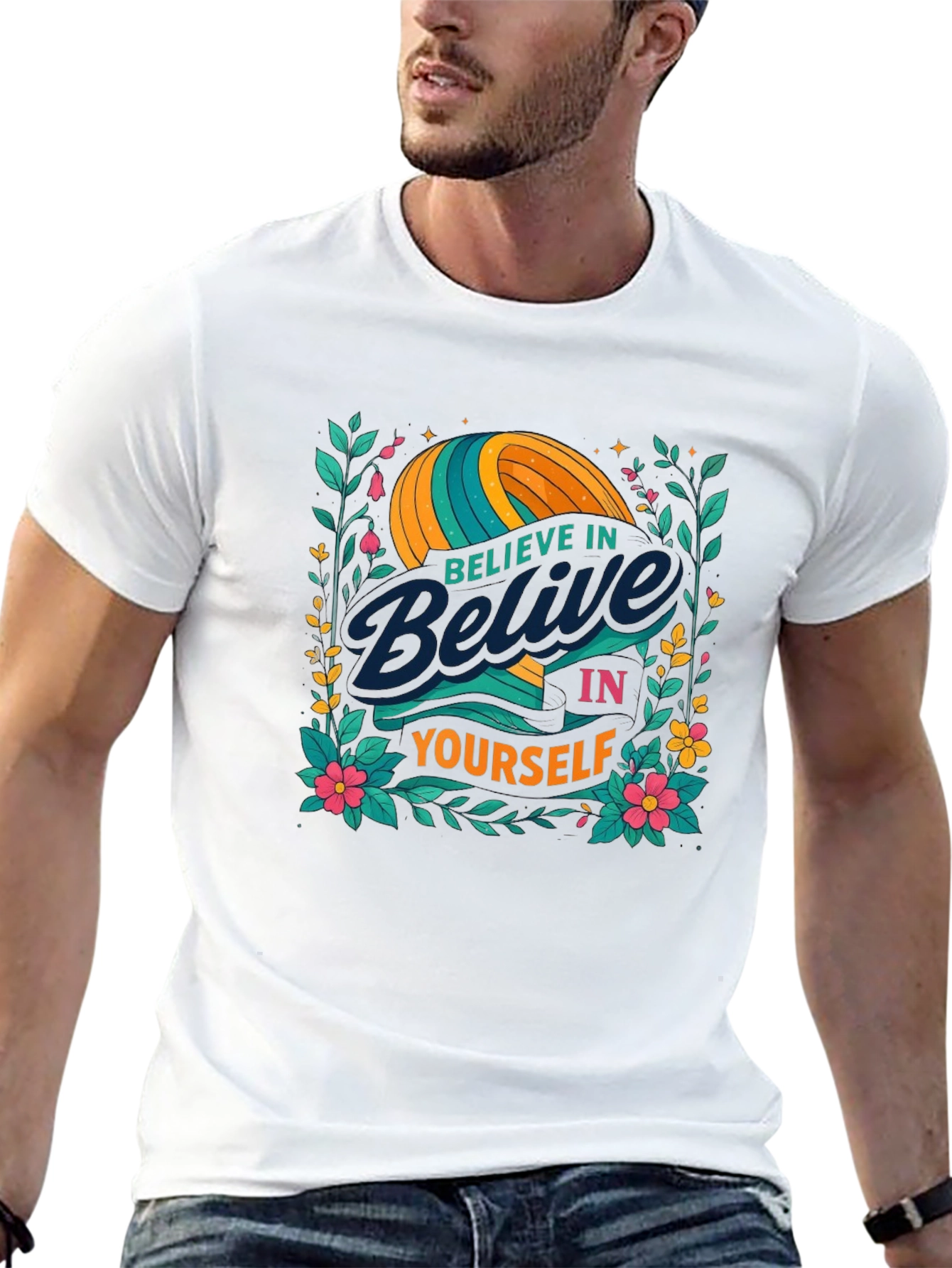 Black Believe In Yourself Graphic T-Shirt view 13