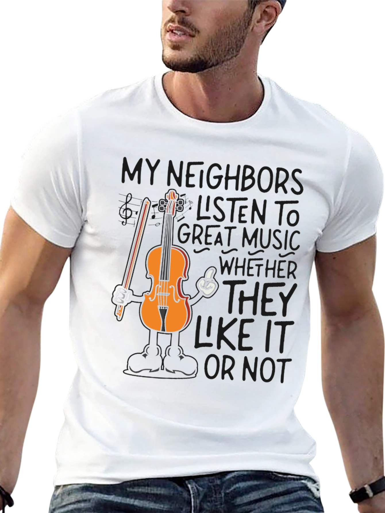 Black Funny Music T-Shirt - My Neighbors Listen To Great Music view 13