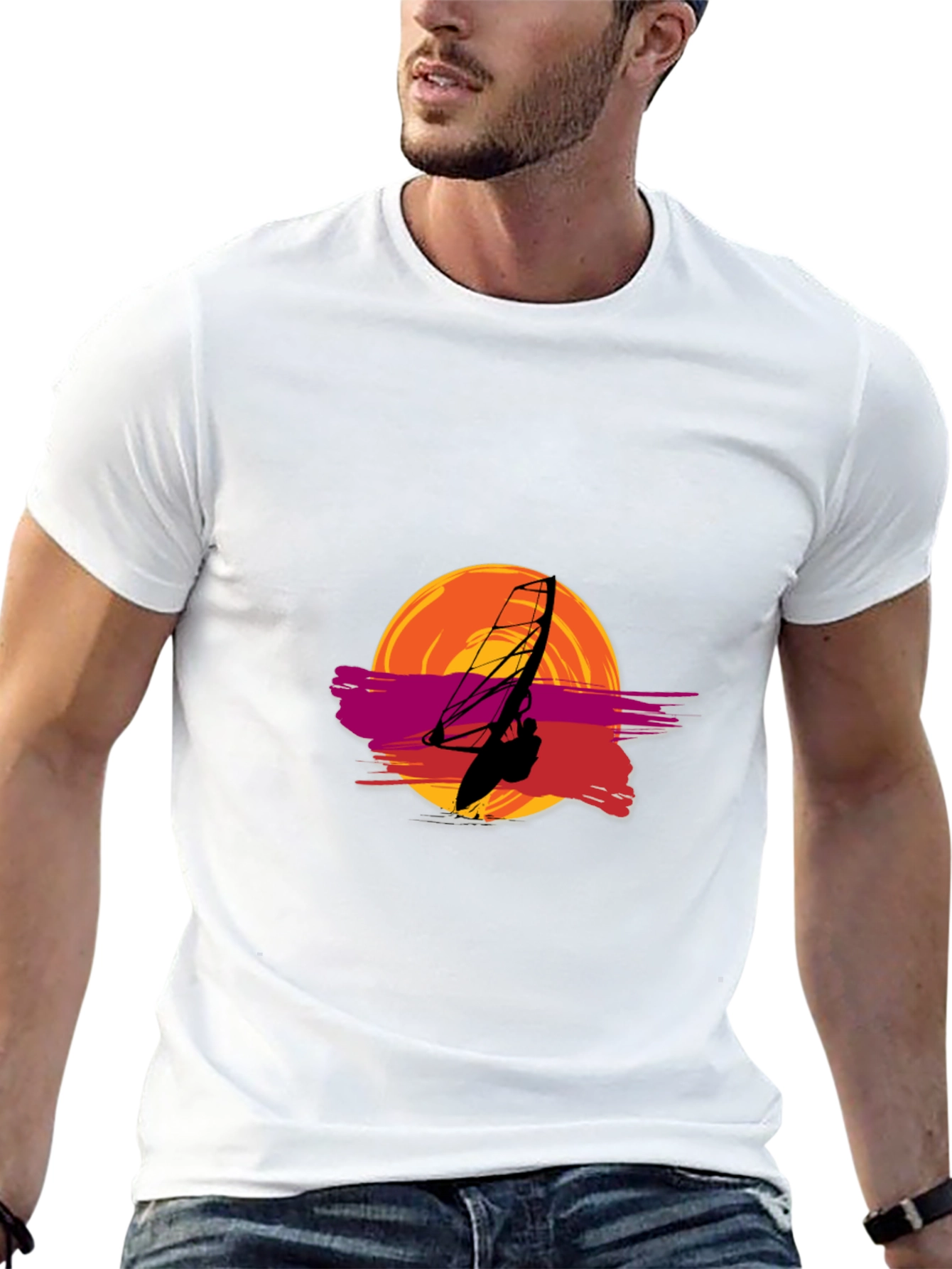 Black Sunset Windsurfer Graphic Tee view 13