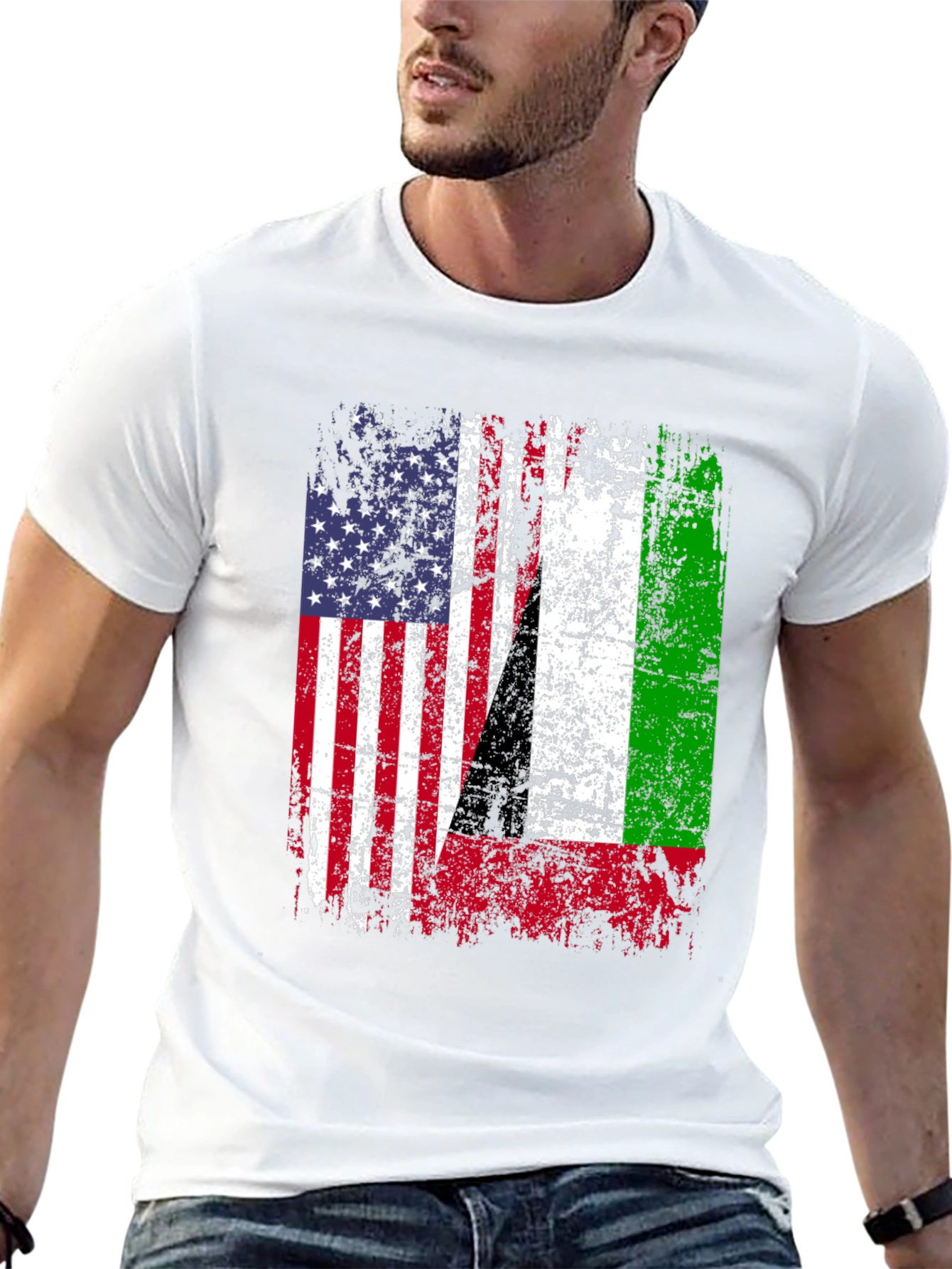USA Italy Heritage Flag Graphic T-Shirt - 13