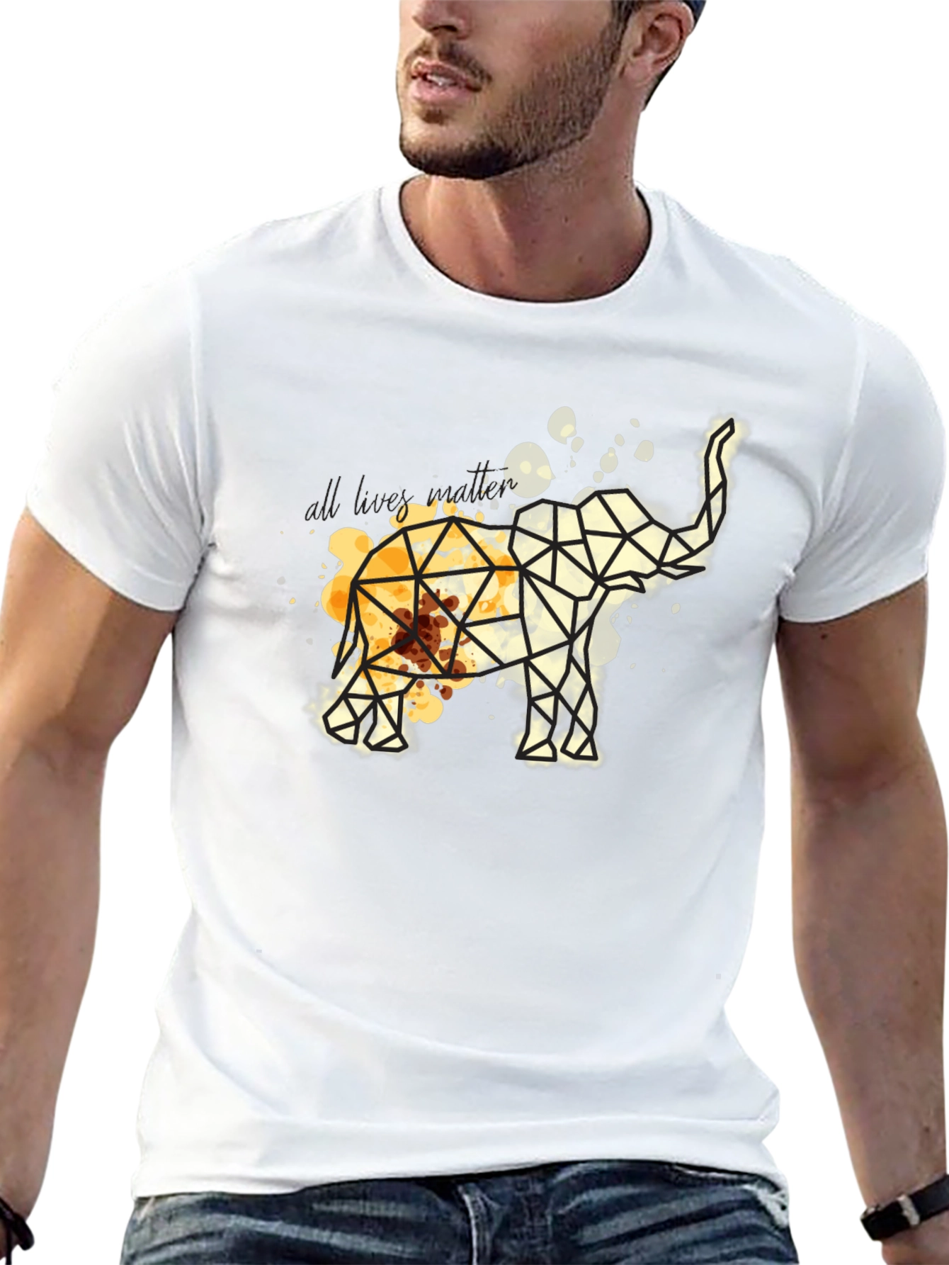 Black Geometric Elephant Graphic Tee - Modern Artistic Design view 13