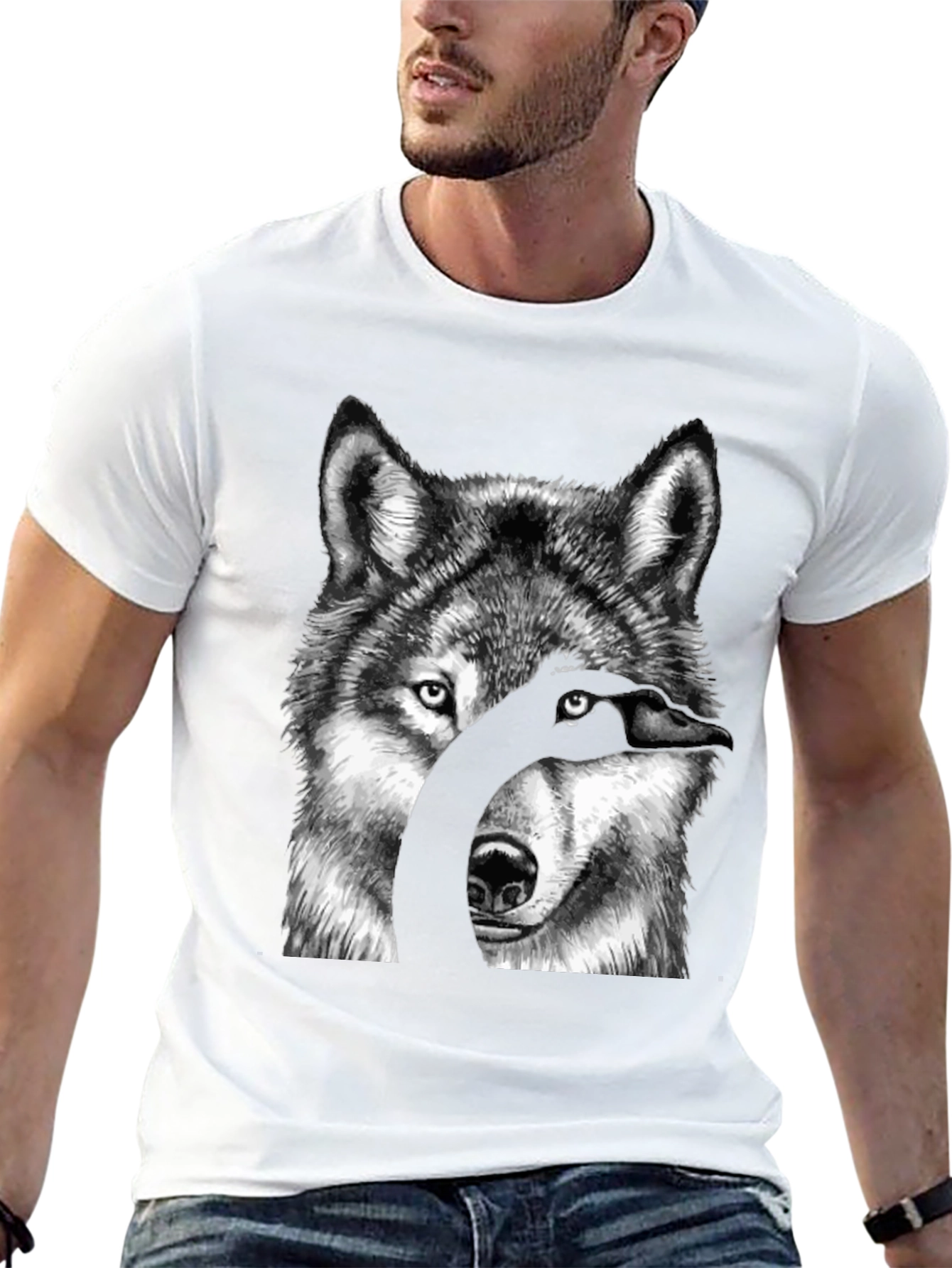 Black Wolf & Goose Graphic Print T-Shirt view 13