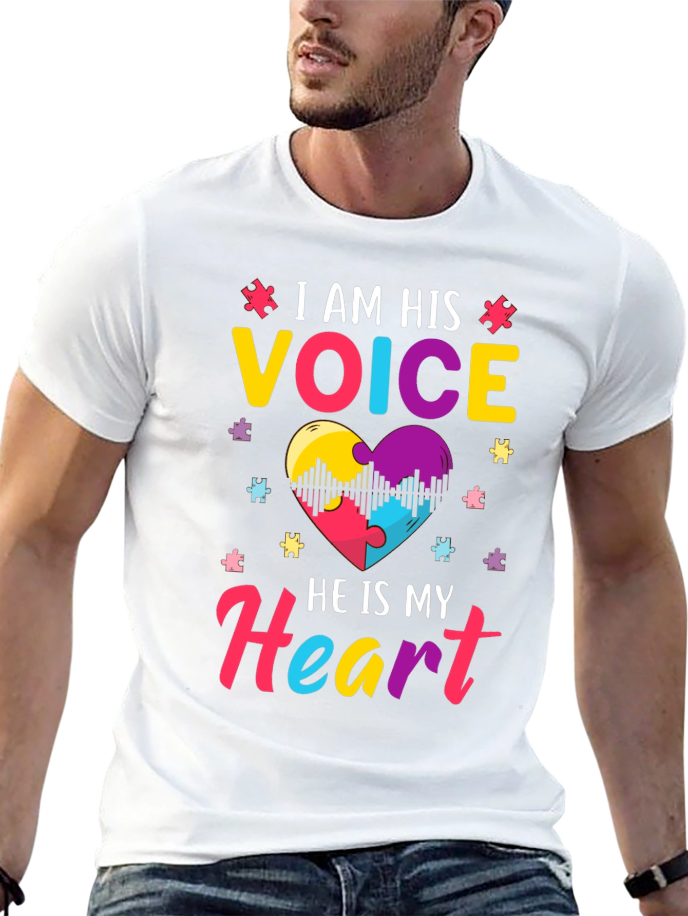 Black Autism Awareness T-Shirt: I am His Voice view 13