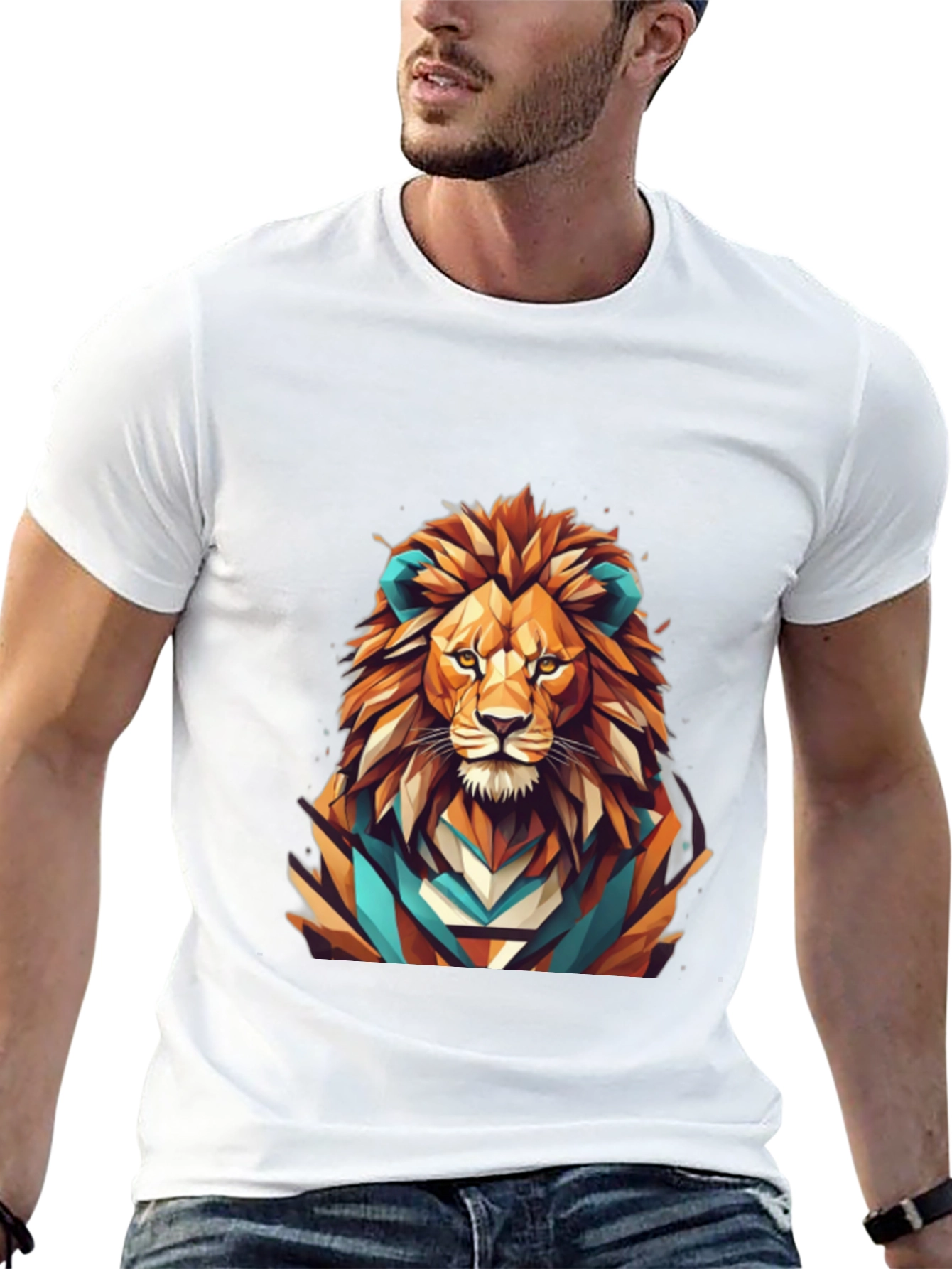Black Geometric Lion Graphic Tee - Men's Black T-Shirt view 13