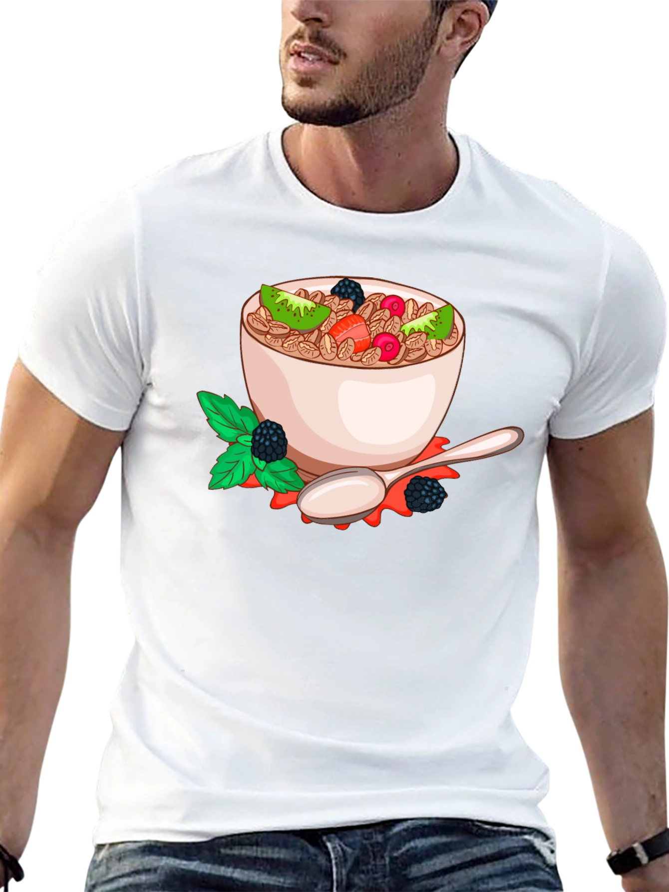 Black Cereal Bowl Graphic Tee - Black Cotton Blend T-Shirt view 13