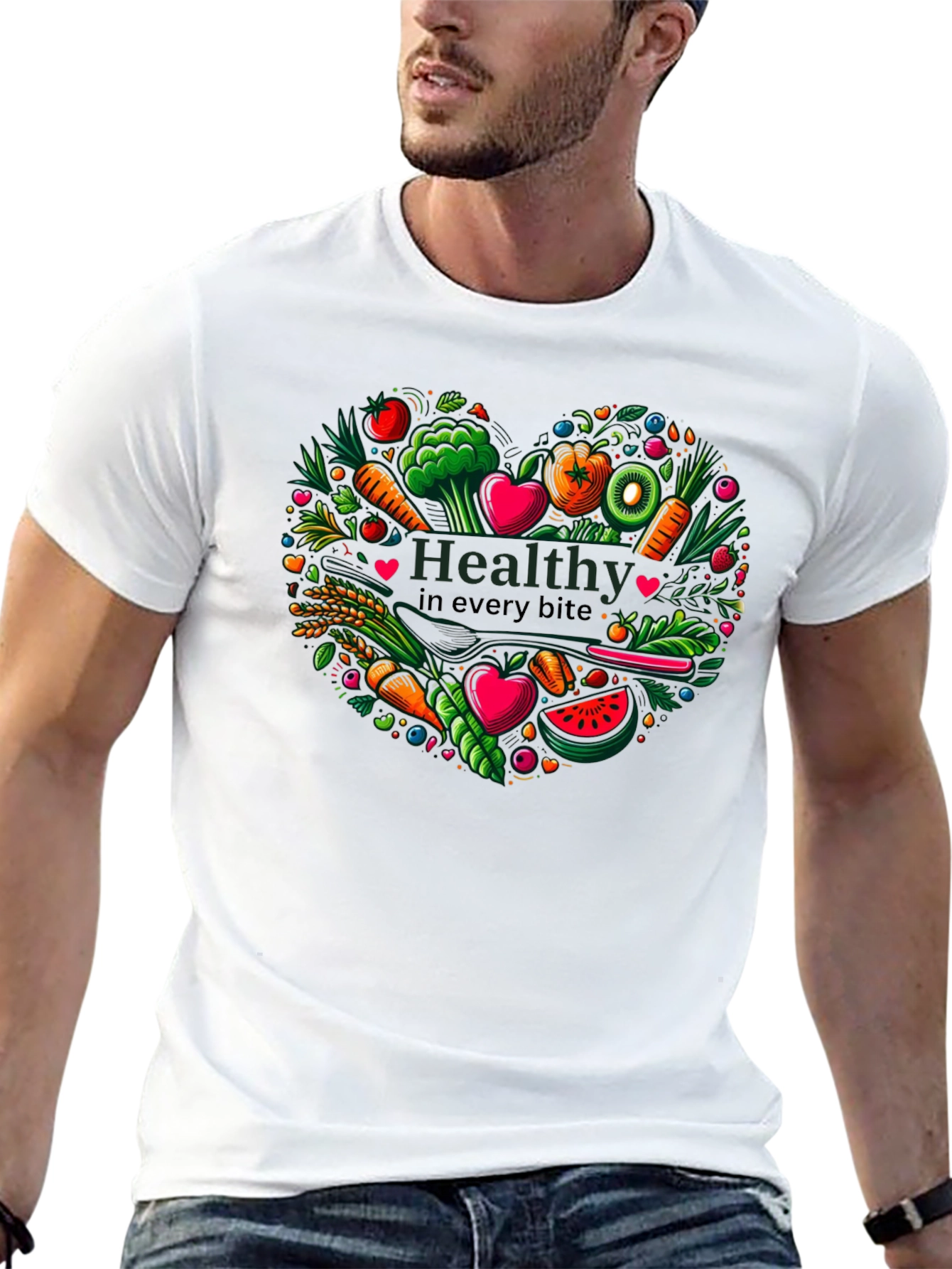 Black Healthy Bites Heart Graphic T-Shirt view 13