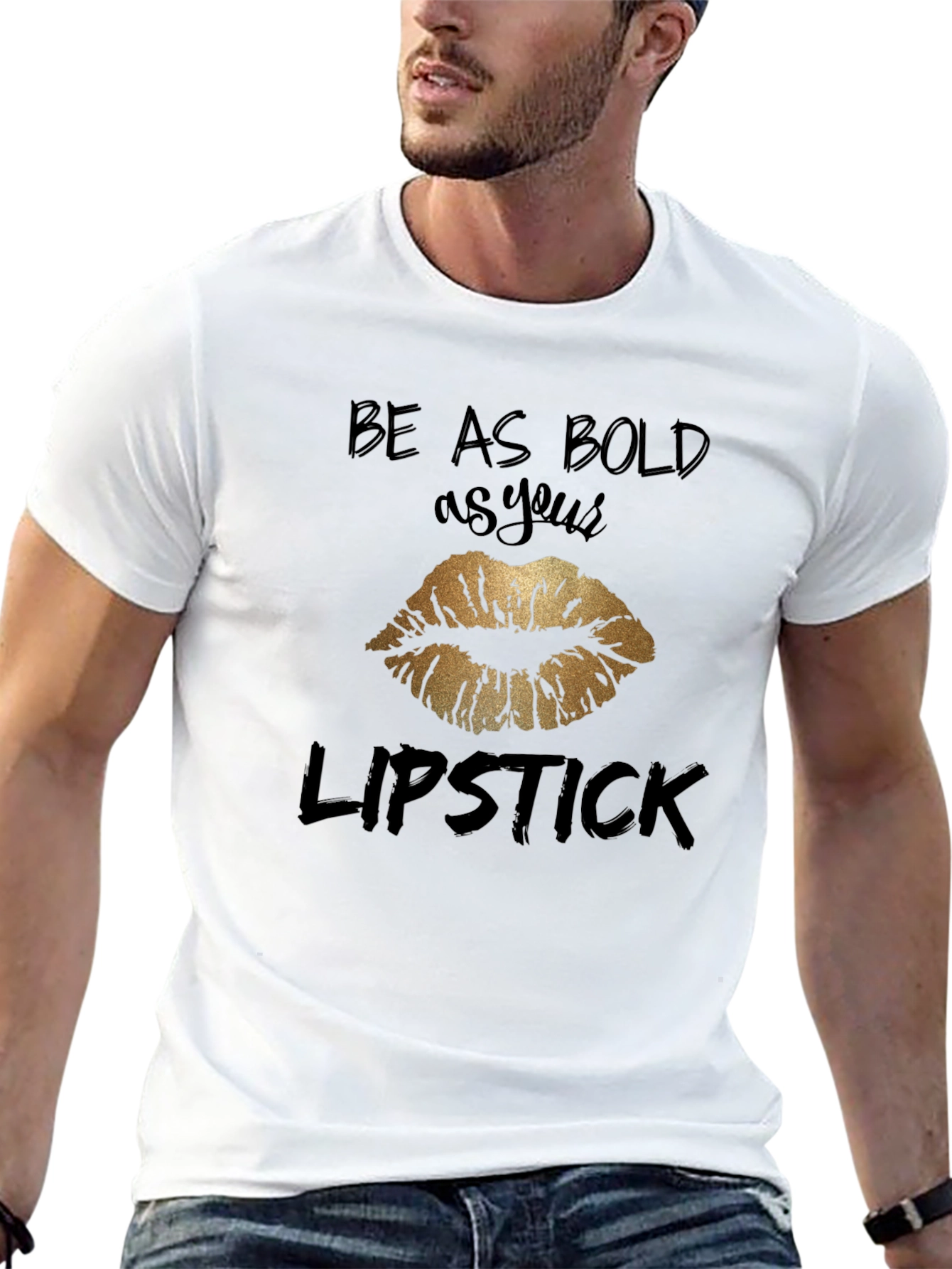 Black Bold Lipstick T-Shirt - Gold Lips Graphic Tee view 13