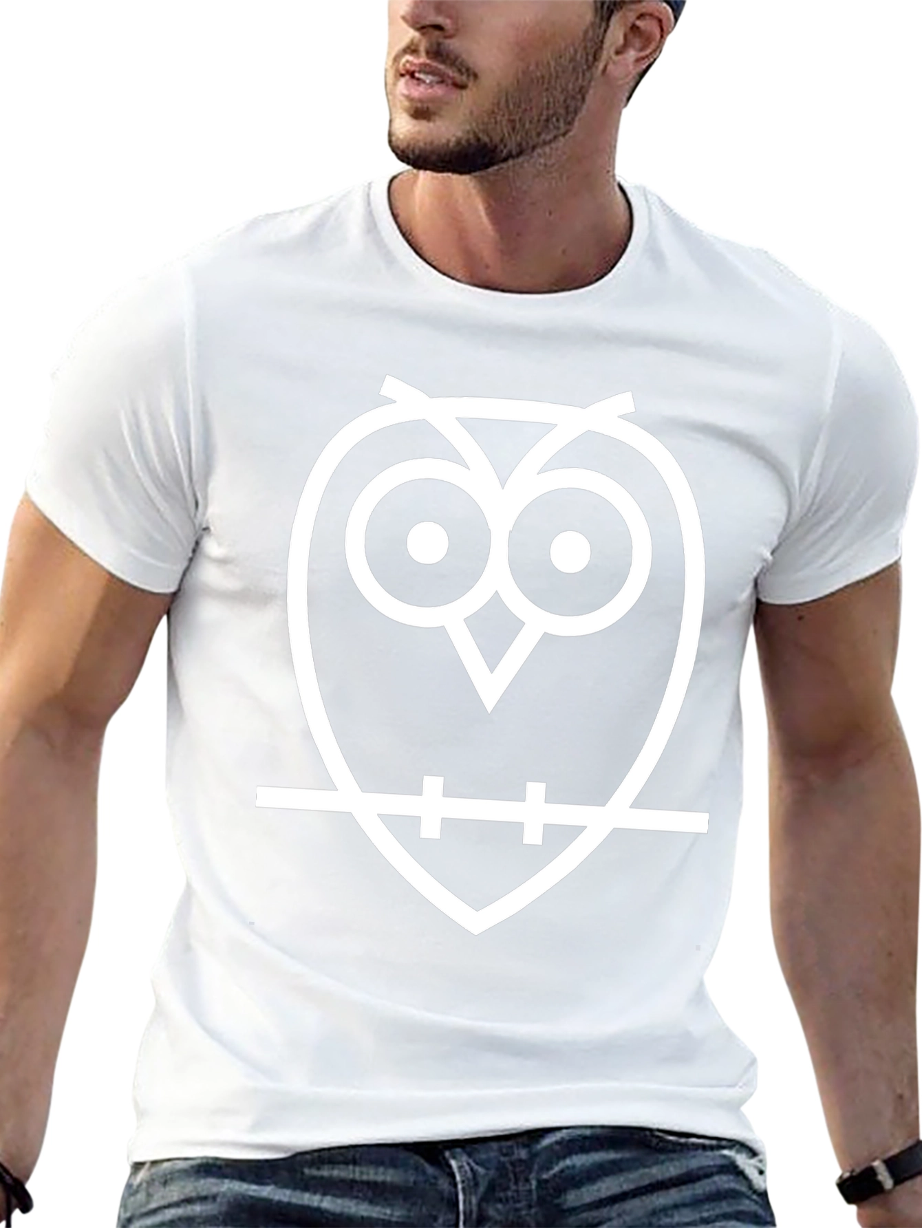 Black Cool Owl Graphic Tee - Black Cotton T-Shirt view 13