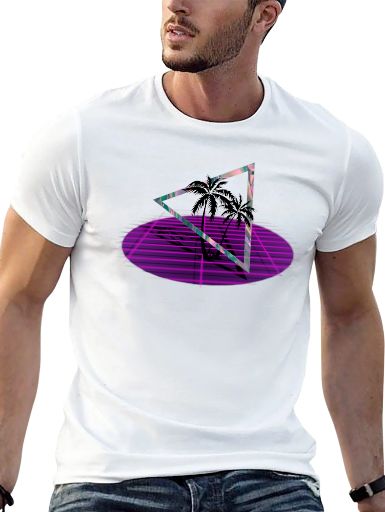 Black Retro Palm Triangle Black T-Shirt view 13