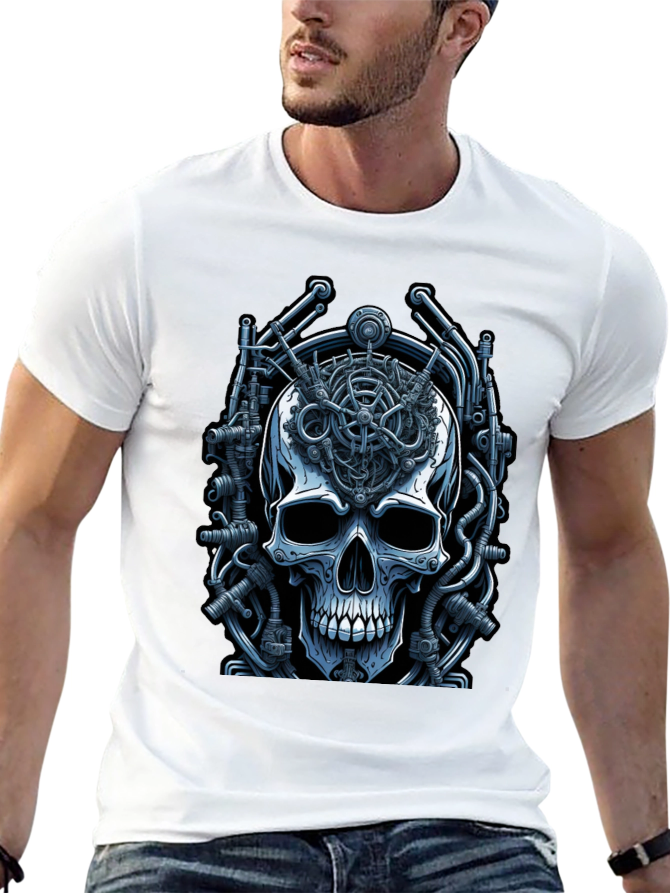 Black Steampunk Skull T-Shirt - Mechanical Mind view 13
