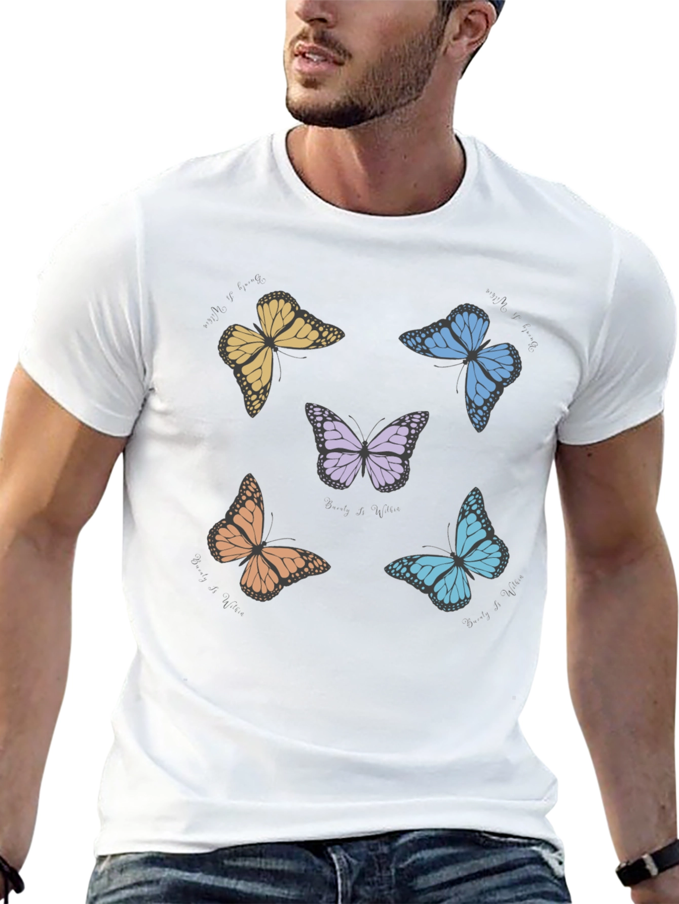 Black Butterfly Print Crew Neck T-Shirt view 13